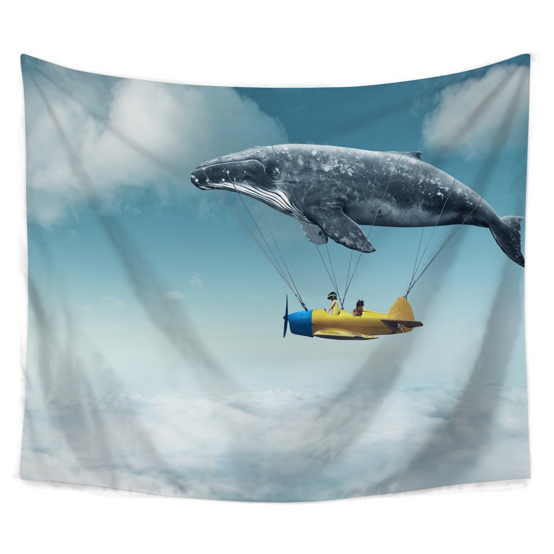 Roslywood Up in The Air Tapestry Wall Hanging - Dreamy Whale & Airplane Design for Bedroom, Living Room & Dorm Decor | Boho Chic Home Aesthetic, Perfect for Meditation Spaces & Cozy Reading Nooks