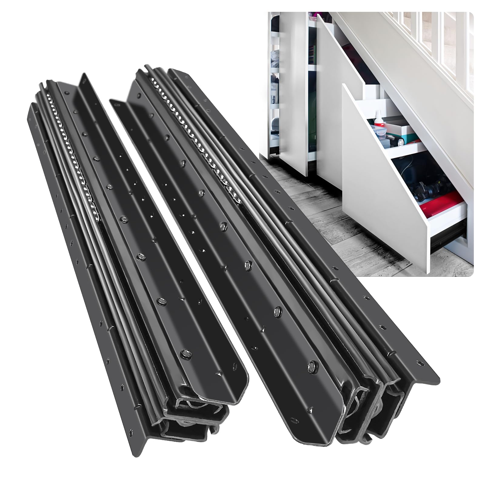 Heavy Duty Undermount Drawer Slides 16 24 32 40 Inch - 260lb Load Capacity Concealed Cabinet Glides for Bottom Mount Pull Out Storage - Perfect for Pantry Closet Shelf and Stair Cabinet Organization (1 Pair, 32 Inch)