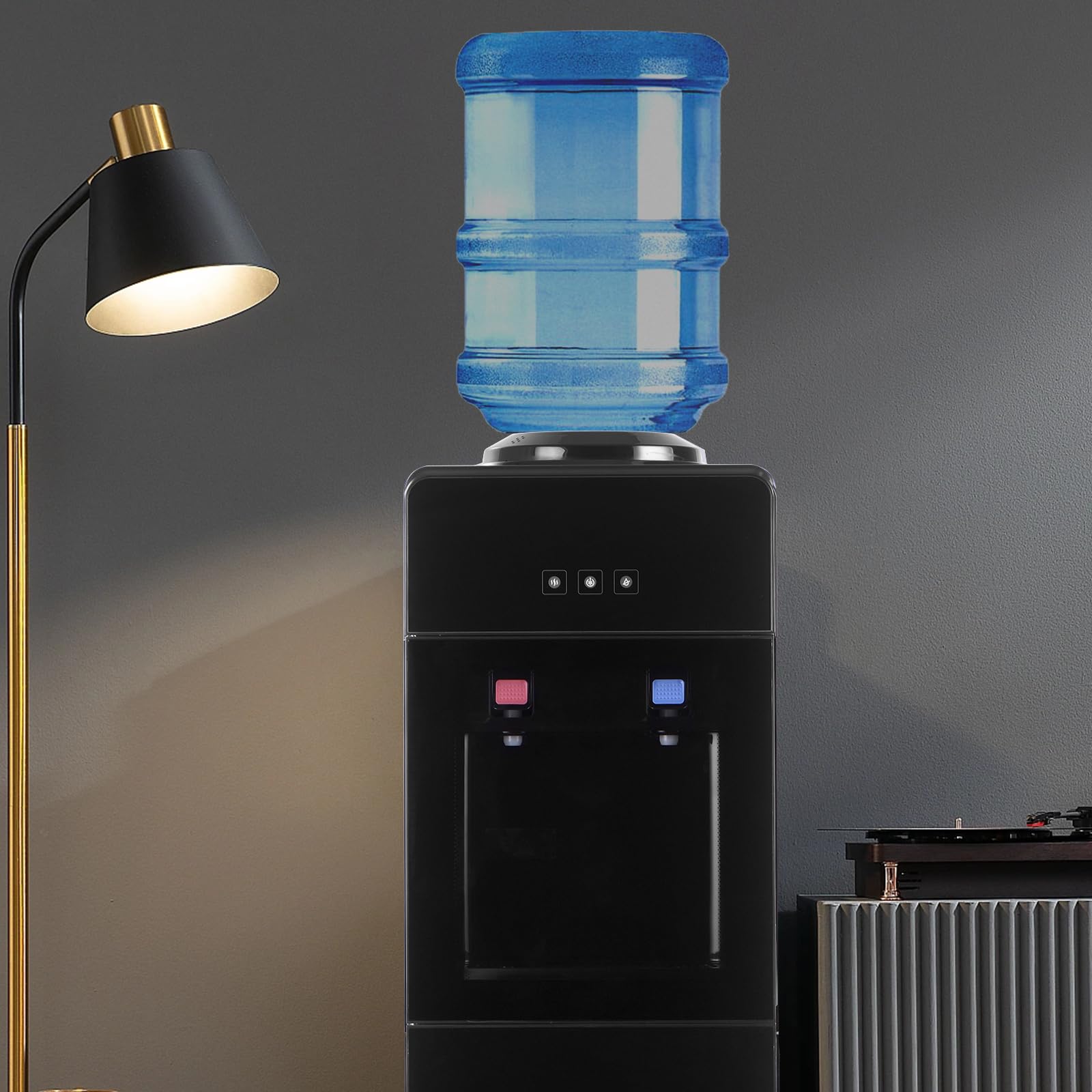 5 Gallon Top Load Water Cooler with Hot & Cold Dispenser - Freestanding for Home & Office, Compatible with 3 & 5 Gallon Bottles, Luxury Black Design (Black) - Perfect for Kitchen, Breakroom, and Office Hydration