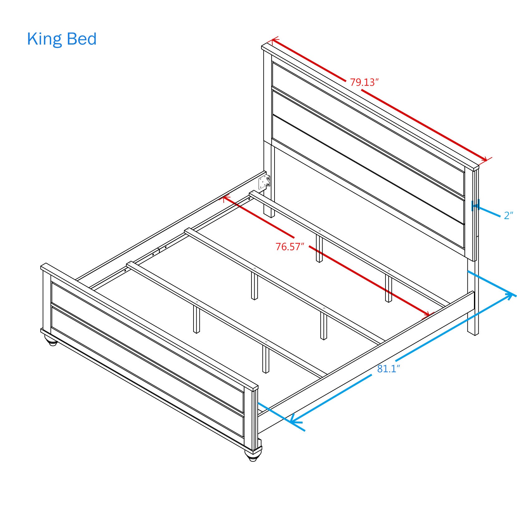 Imerland Contemporary White Wash Finish Panel Bed - Queen Size Modern Farmhouse Bed Frame with Solid Wood Headboard for Bedroom Decor