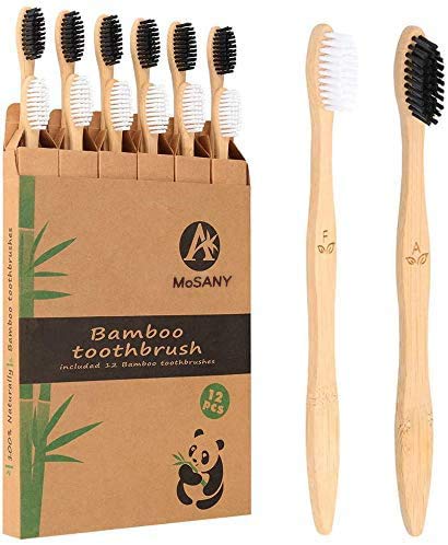 12 Pack Bamboo Toothbrushes - Eco-Friendly Biodegradable Toothbrush with BPA-Free Soft Bristles, Natural Wooden & Organic Charcoal Toothbrushes (Black + White) for Sustainable Oral Care at Home or Travel