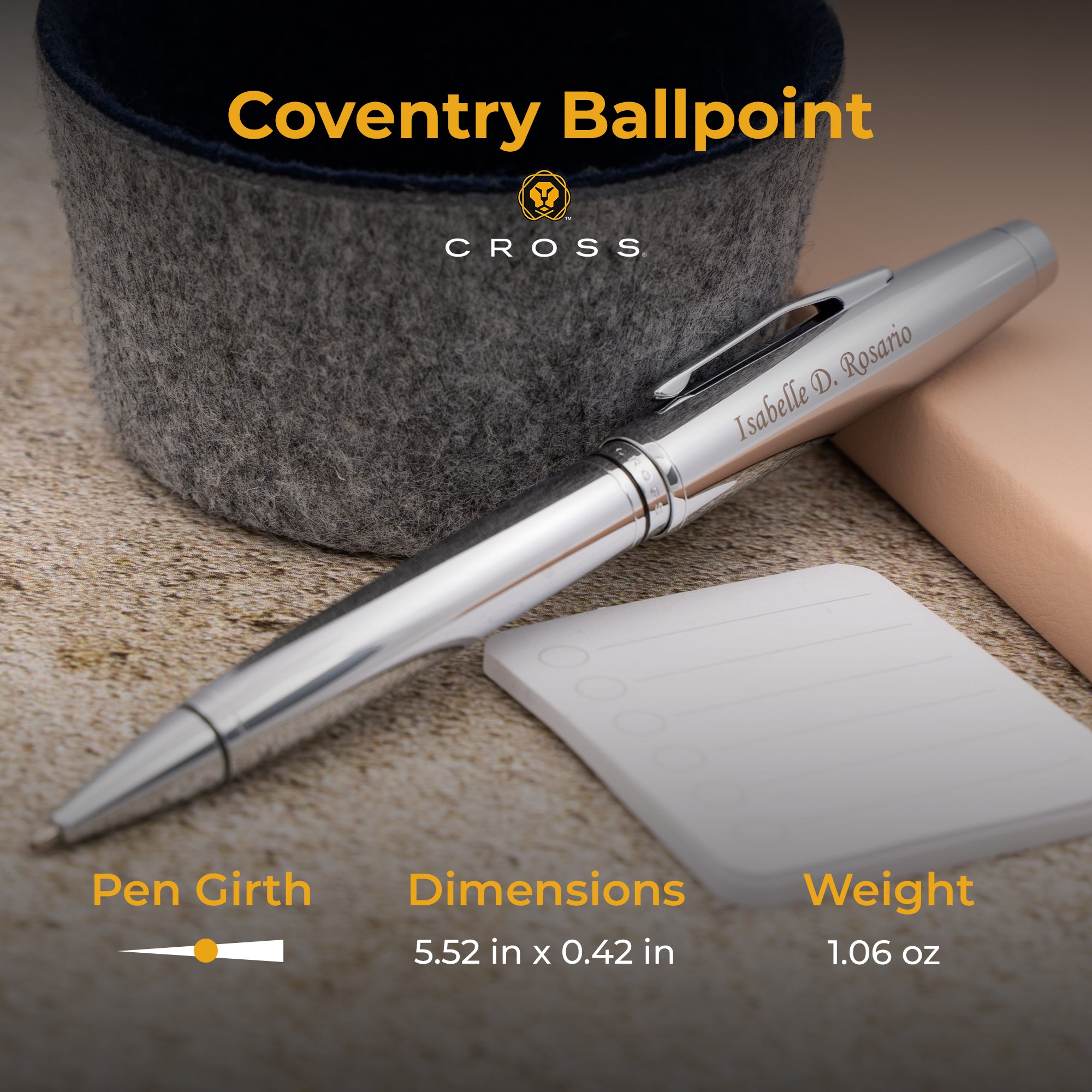 Premium Cross Coventry Ballpoint Pen - Lustrous Chrome Finish - Smooth Writing for Office, School & Gifting - Elegant Everyday Carry Pen for Professionals & Students