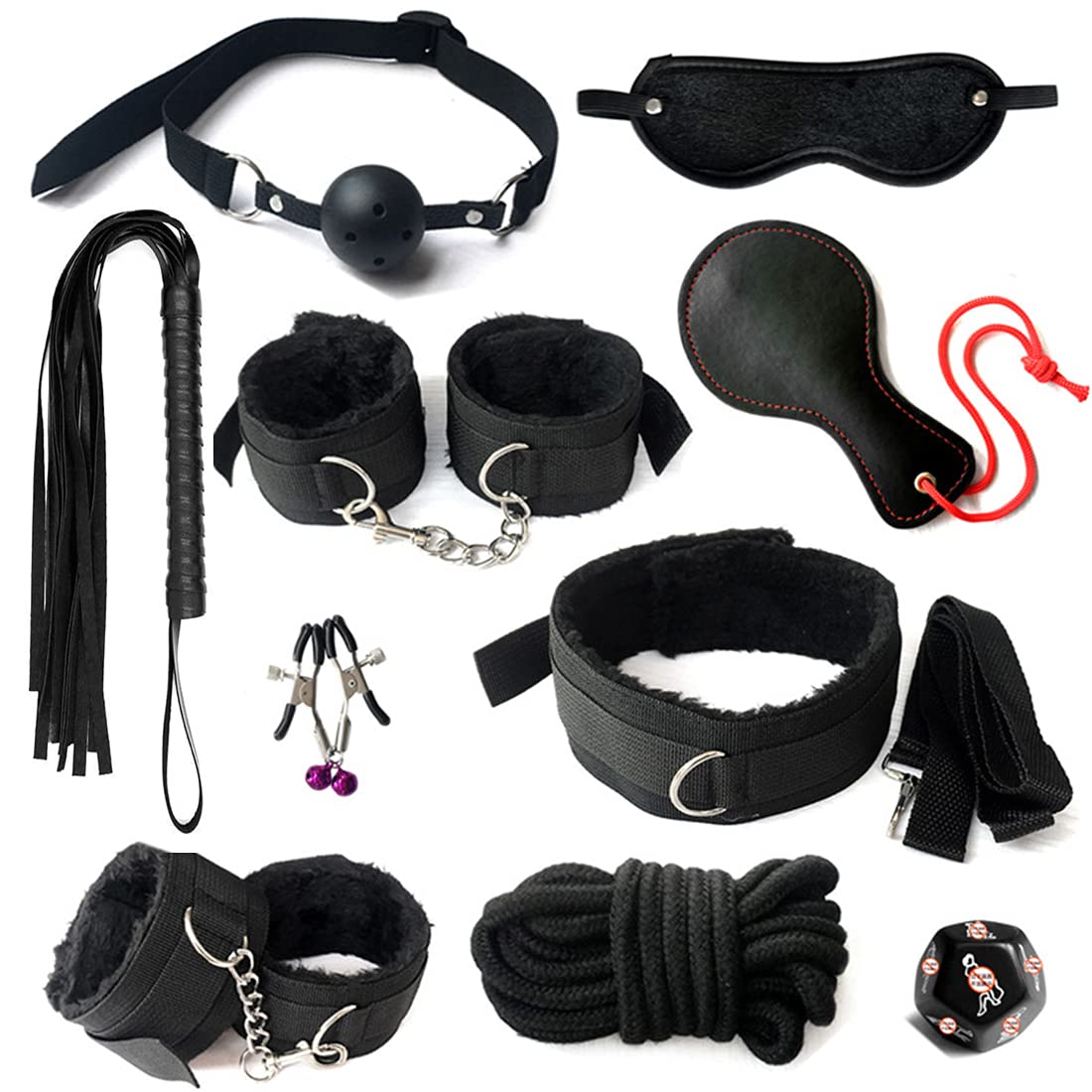 BDSM Restraint Kit for Couples - 10-Piece Adult Bondage Set with Handcuffs, Blindfold, Straps & Wrist Restraints - Sensual Play Accessories for Spicing Up Your Bedroom Experience
