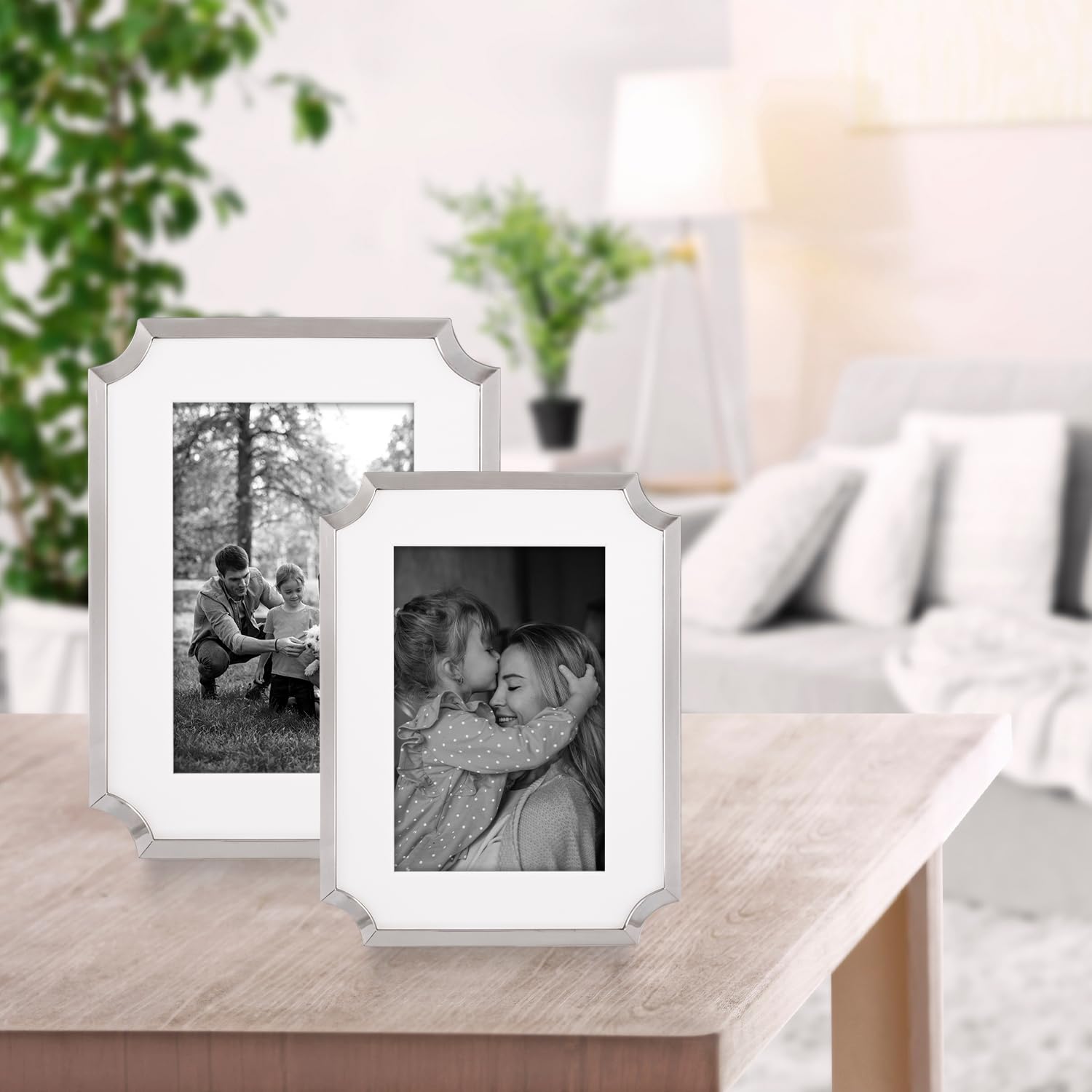 4x6 Siena Cast Metal Scalloped Picture Frame with Mat - Tarnish Resistant Silver Finish | Perfect for End Tables, Credenzas, Shelves & Nightstands | Home Decor, Wedding Photos, Office Display