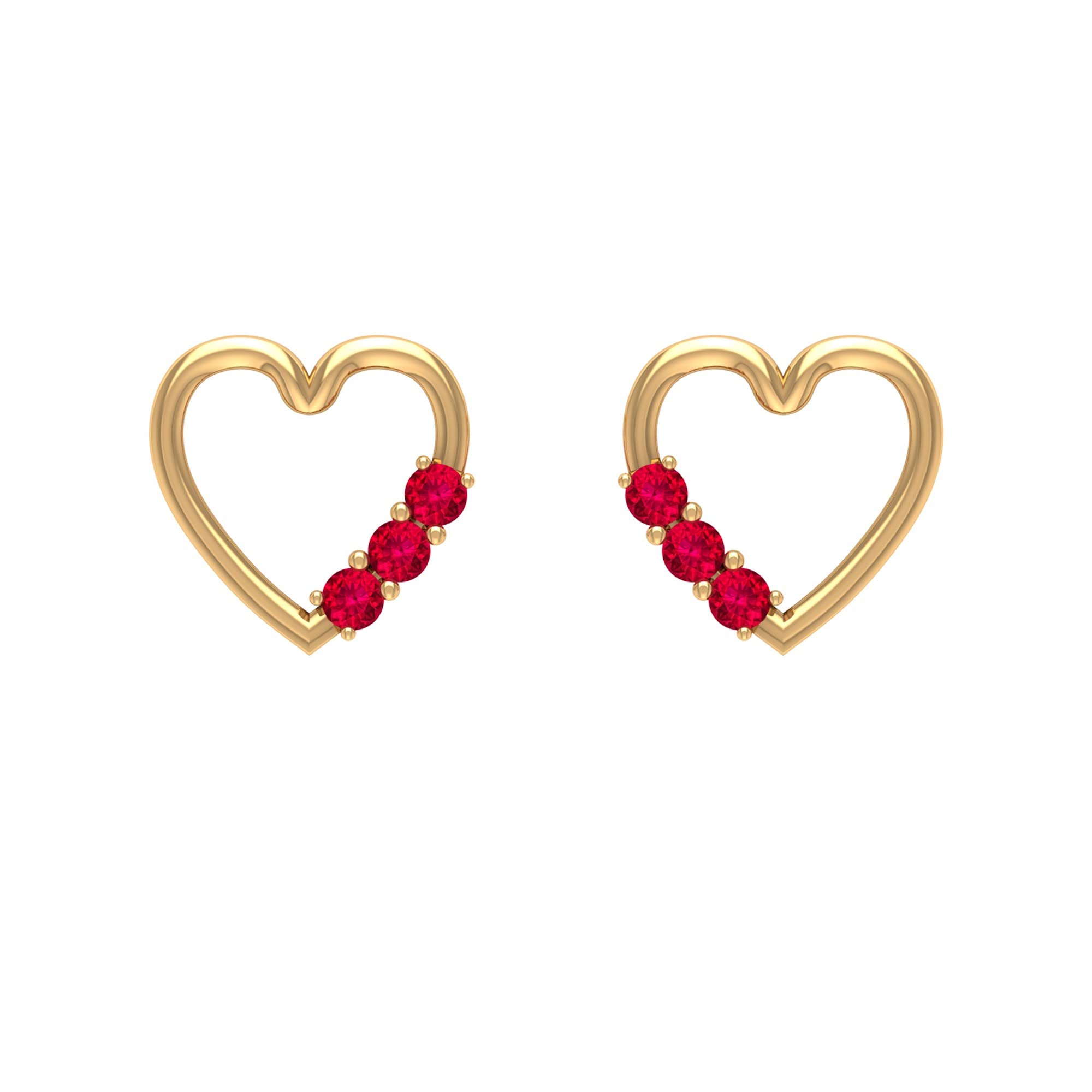 Natural Ruby Stud Earrings for Women - 14K Solid Gold Open Heart Design, Genuine Red Ruby Jewelry - Perfect for Valentine's Day, Anniversary Gifts & Everyday Elegance