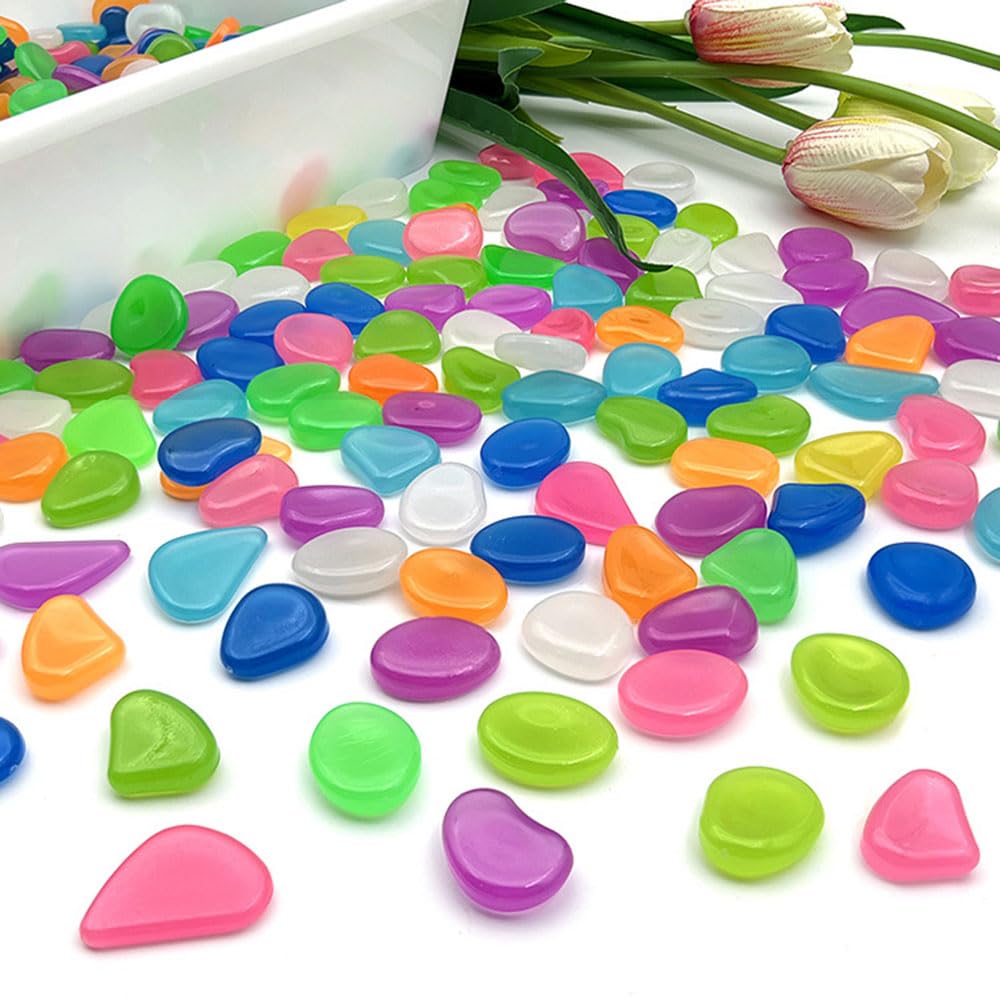 1000Pcs Glow in The Dark Stones - Rainbow Pebbles for Aquarium, Fish Tank, Garden, Lawn & Walkway Decoration | DIY Plant Pots, Outdoor & Indoor Use