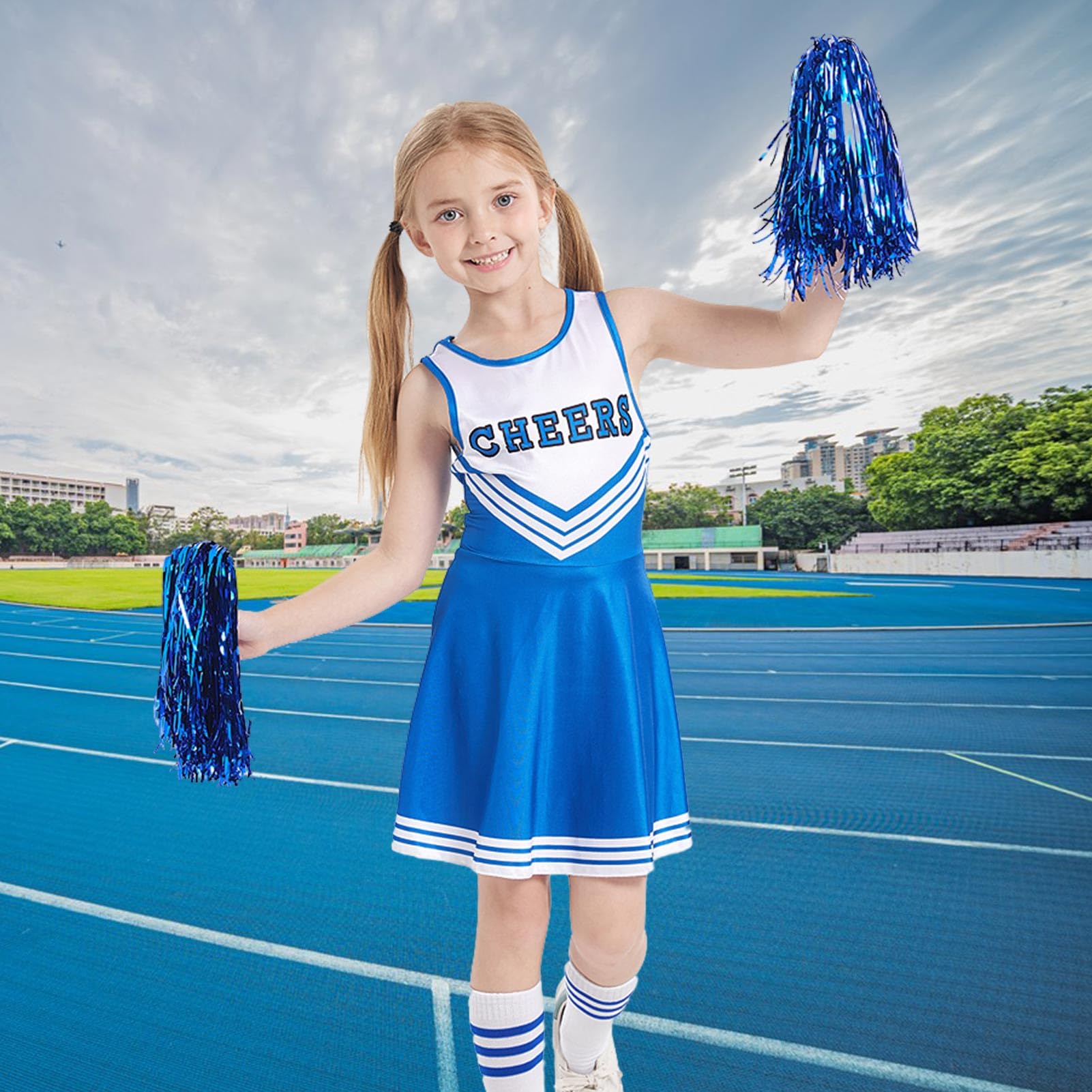 Cheerleader Costume for Girls - Suffolly Pompom Girl Outfit with Socks | Halloween, Carnival & Masquerade Party Dress | Perfect for Cheerleading, Dance Performances & Themed Events