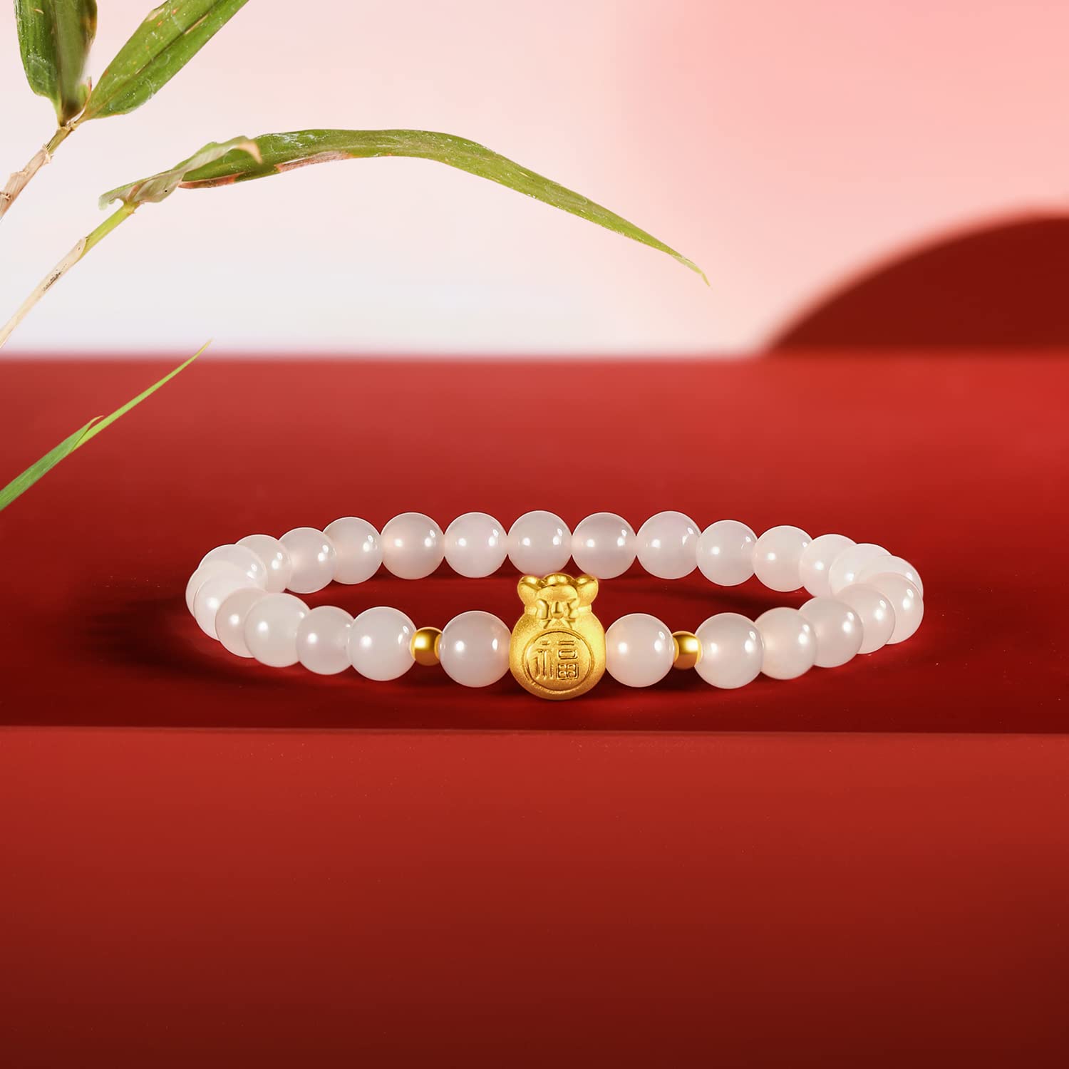 24K Solid Gold Bracelet for Women & Men - Real Pure Gold Jewelry with Fortune Bag Gourd Charm & White Jade Beads - Elegant Unisex Gift for Teen Girls, Birthday, Anniversary - Perfect for Daily Wear, Special Occasions & Wealth Attraction