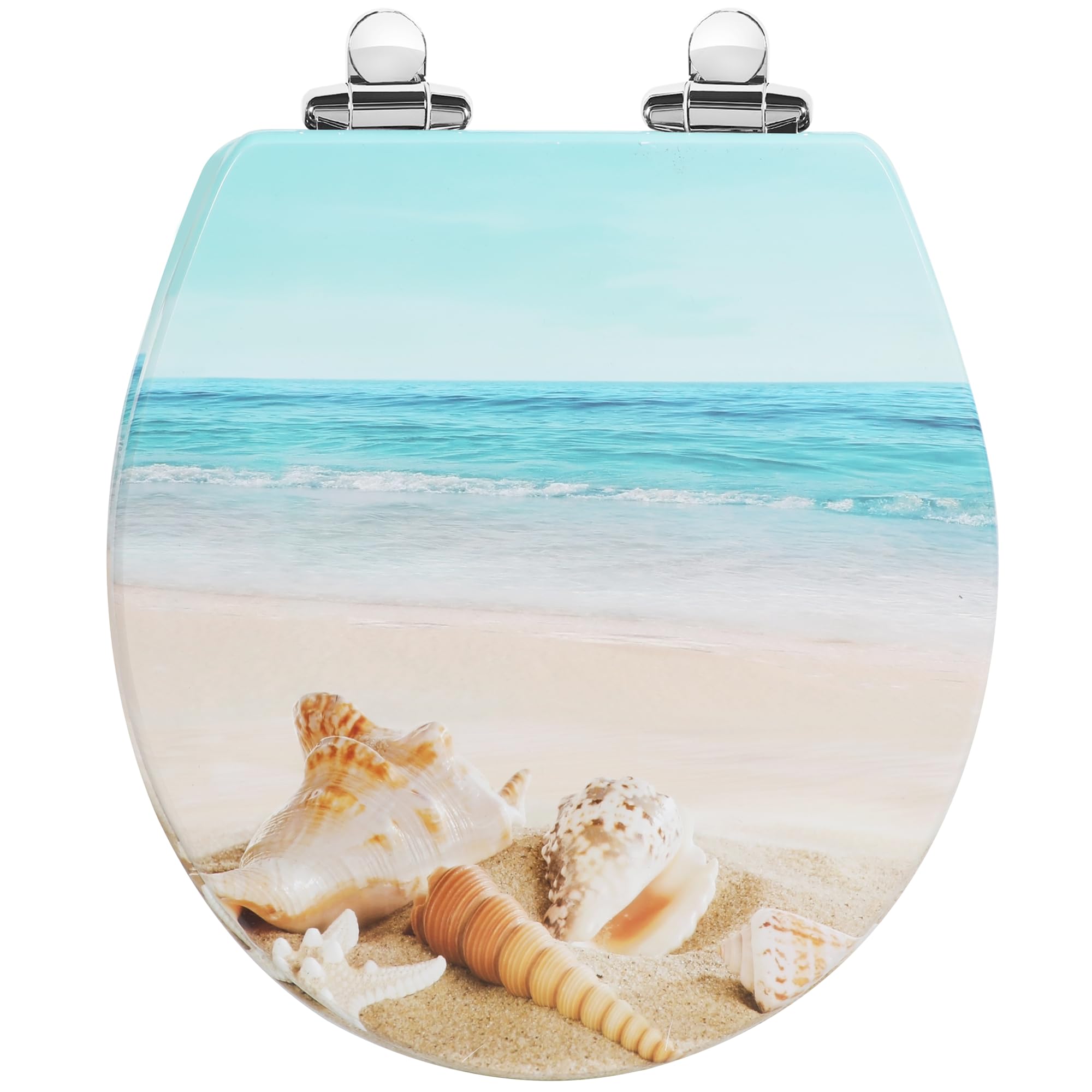 Angol Shield Round Toilet Seat - Molded Wood Toilet Seat with Soft Close Hinges & Quick Release, Easy Installation & Cleaning (Round, Beach) - Perfect for Bathrooms, RVs, and Vacation Homes