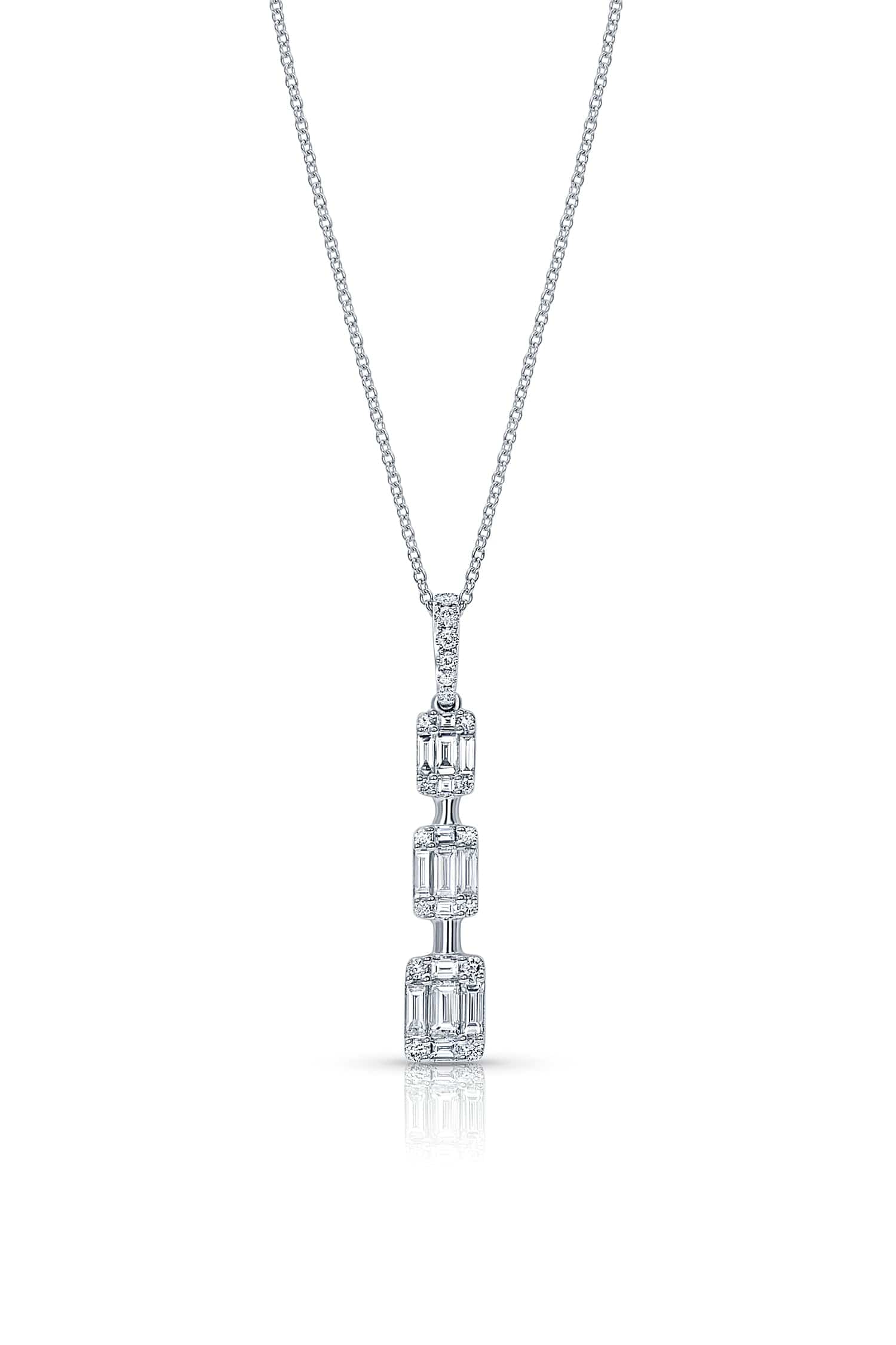 18K White Gold Baguette Diamond Cluster Pendant Necklace - Elegant Jewelry Gift for Women, Perfect for Weddings, Anniversaries & Special Occasions
