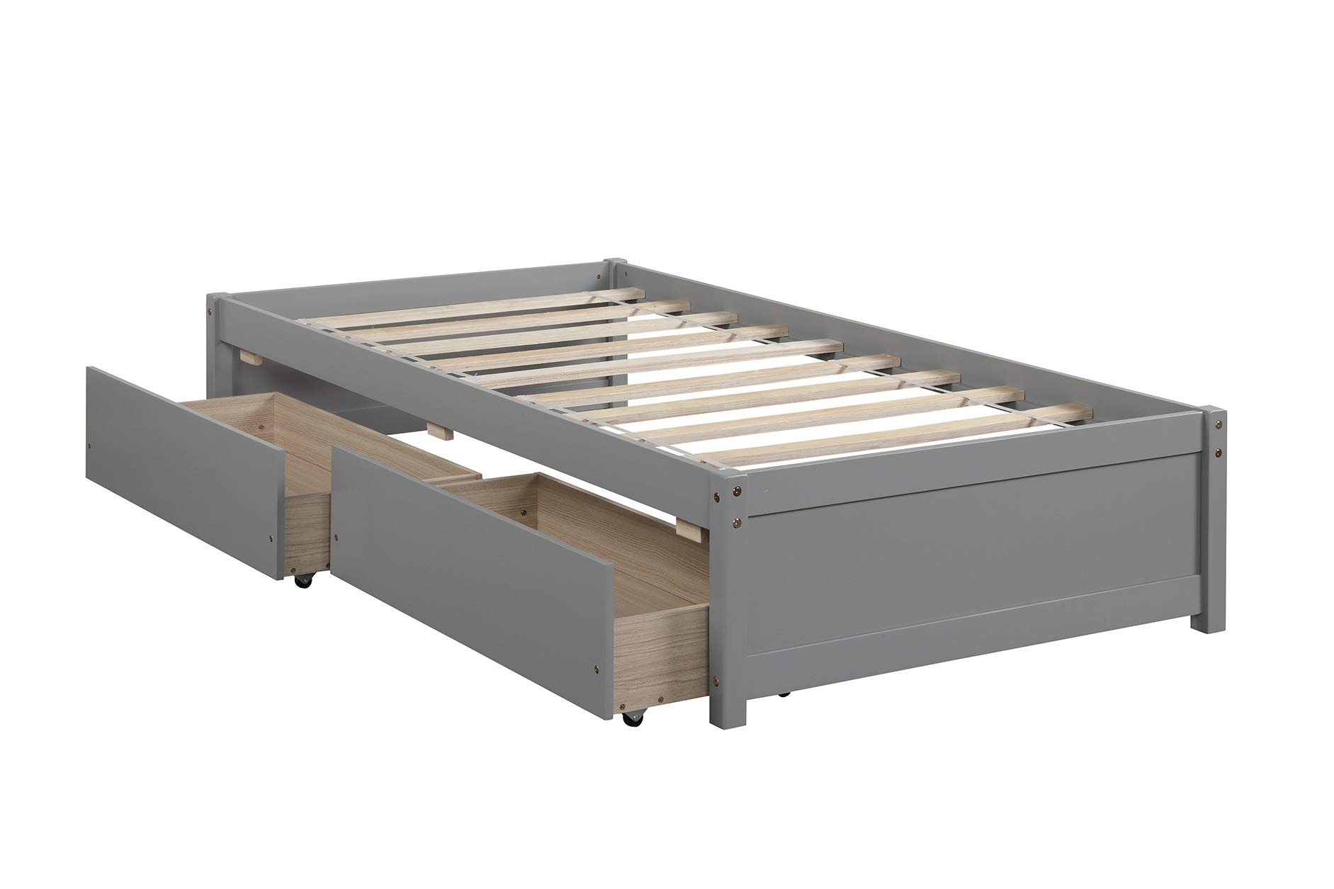 JULYFOX Twin Daybed Frame with 2 Storage Drawers - Sturdy Pine Wood Construction, No Headboard or Box Spring Needed - Space Saving Low Profile Design for Kids, Teens & Adults - Gray - Perfect for Small Bedrooms, Guest Rooms & Dorm Rooms