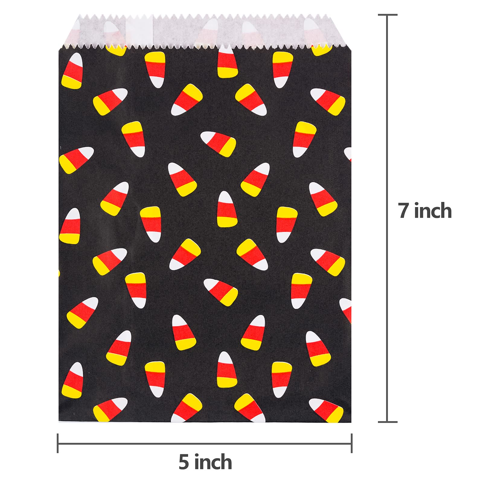 Kolewo4ever 100-Pack Halloween Treat Bags - Orange Candy Corn Design Paper Gift Bags for Chocolate, Cookies & Party Favors | Perfect for Trick-or-Treating, Classroom Treats & Halloween Buffets