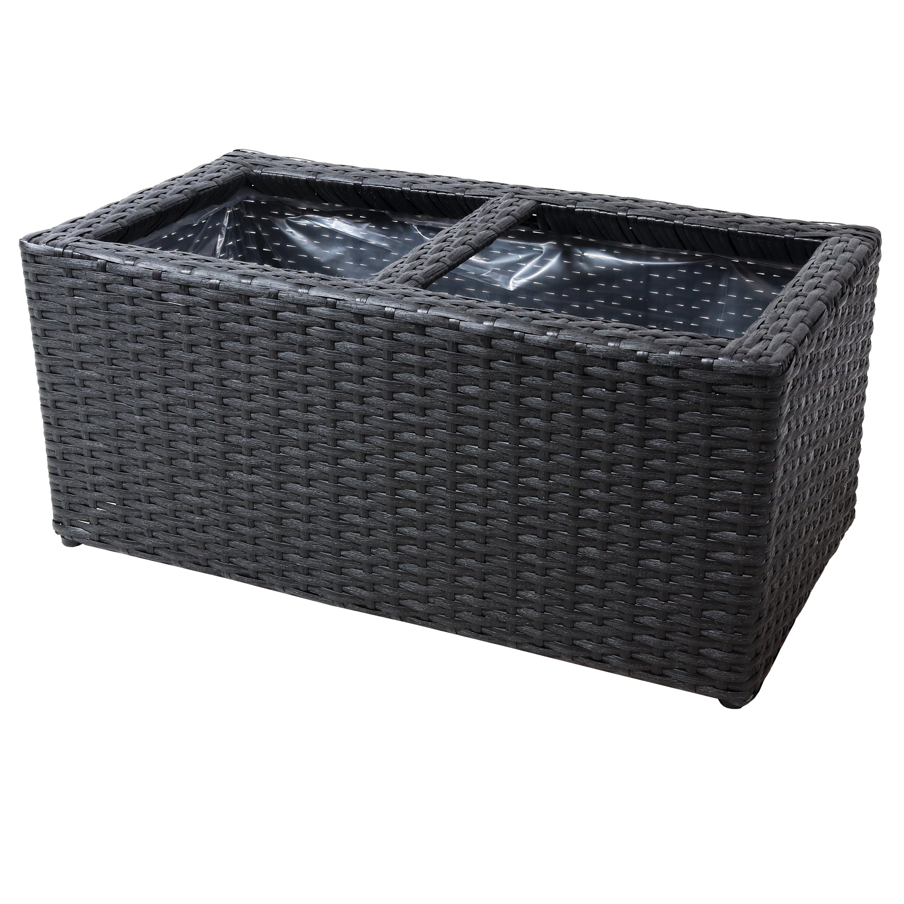 Sunnydaze 2-Piece Set of Modern Rectangle Indoor Planters - Durable Polyrattan Material for Home, Office & Garden Decor - Perfect for Living Room, Patio or Balcony Plants
