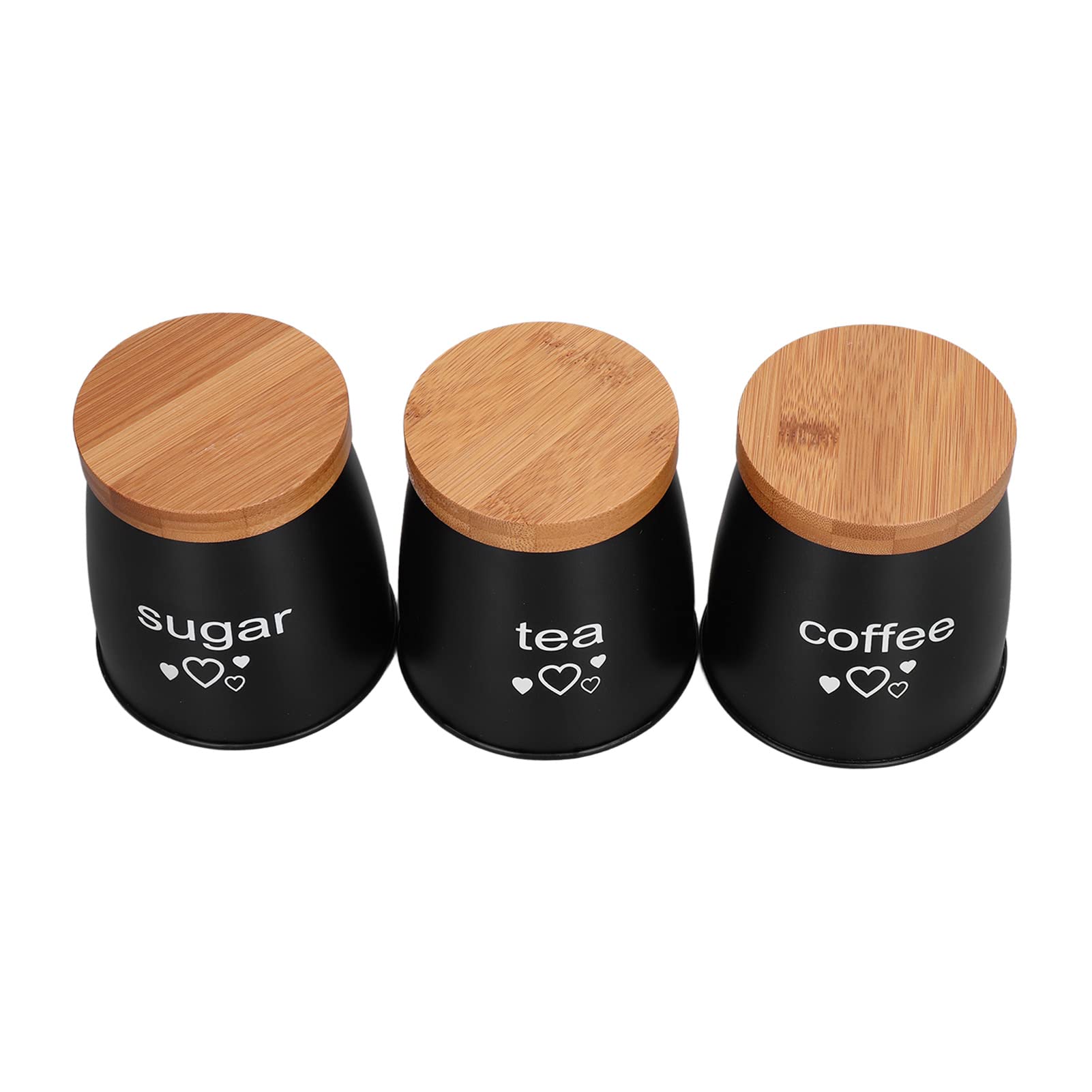 Premium Iron Coffee & Tea Sugar Container Set with Eco-Friendly Bamboo Lid - Durable & Stylish for Kitchen, Office, or Coffee Bar (Black) - Perfect for Organizing Coffee, Tea, Sugar & Spices