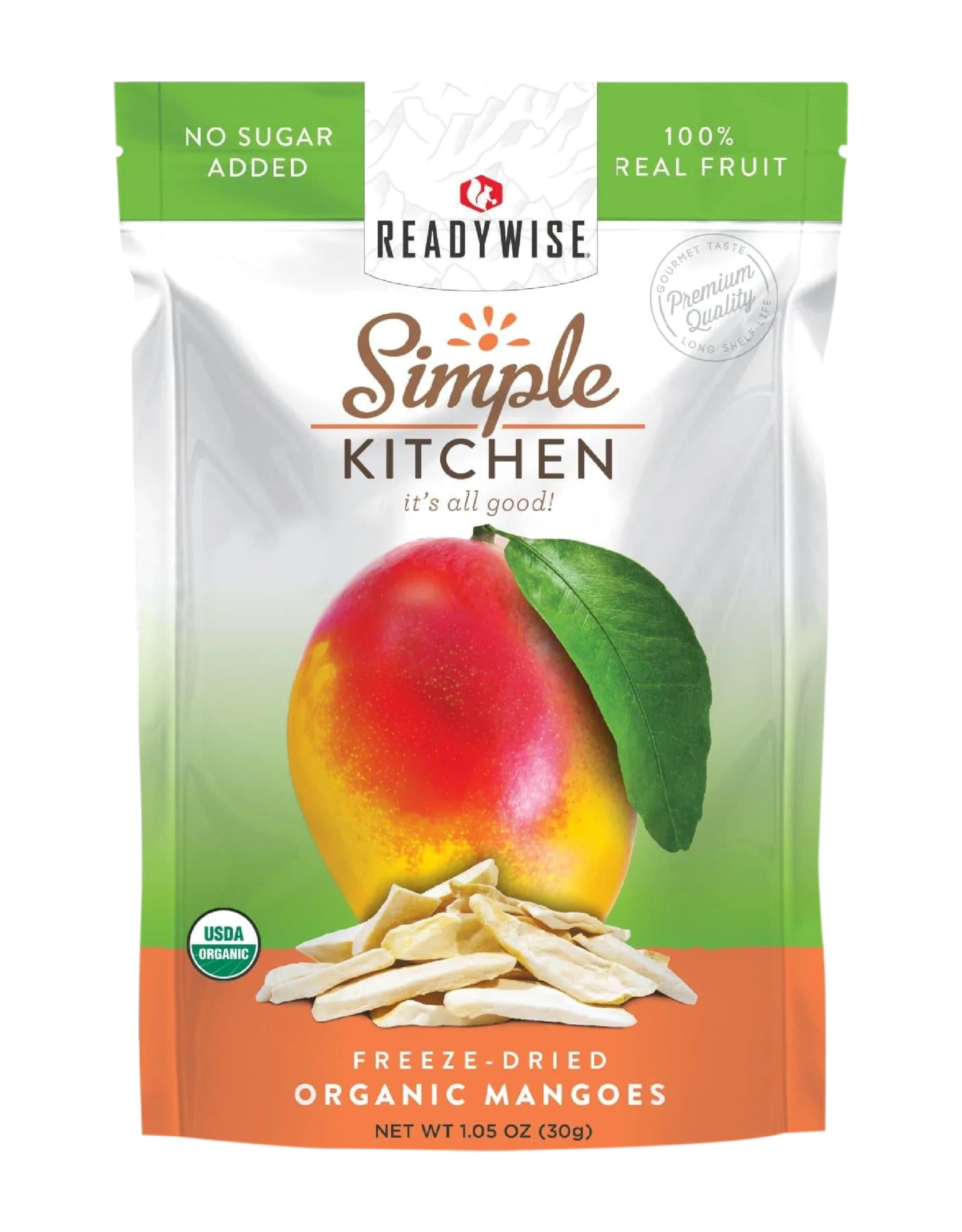 Organic Freeze-Dried Mango Snacks - READYWISE Simple Kitchen | Gluten-Free, Vegan, Non-GMO | 1-Pack Dried Fruit for Pre-Workout, Healthy Eating, Camping, Backpacking & Emergency Survival Food | Perfect for Outdoor Adventures, Office Snacks & Kids Lunchboxes
