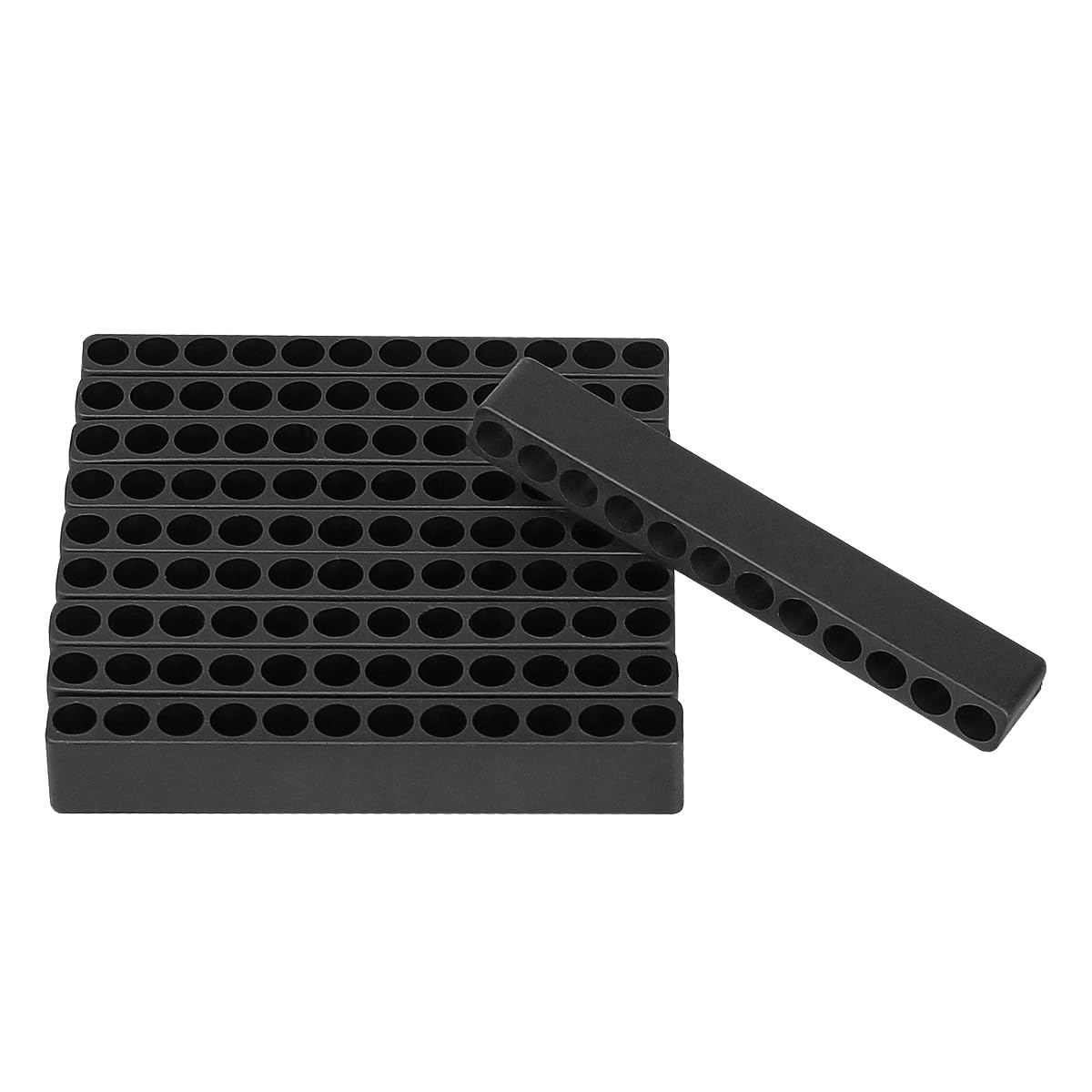 10-Piece Hex Bit Holder Organizer Set - 1/4 Inch Screwdriver Bit Storage with 12 Holes - Flexible Plastic Tool Organizer (Black) - Perfect for Toolboxes, Workshops & DIY Projects