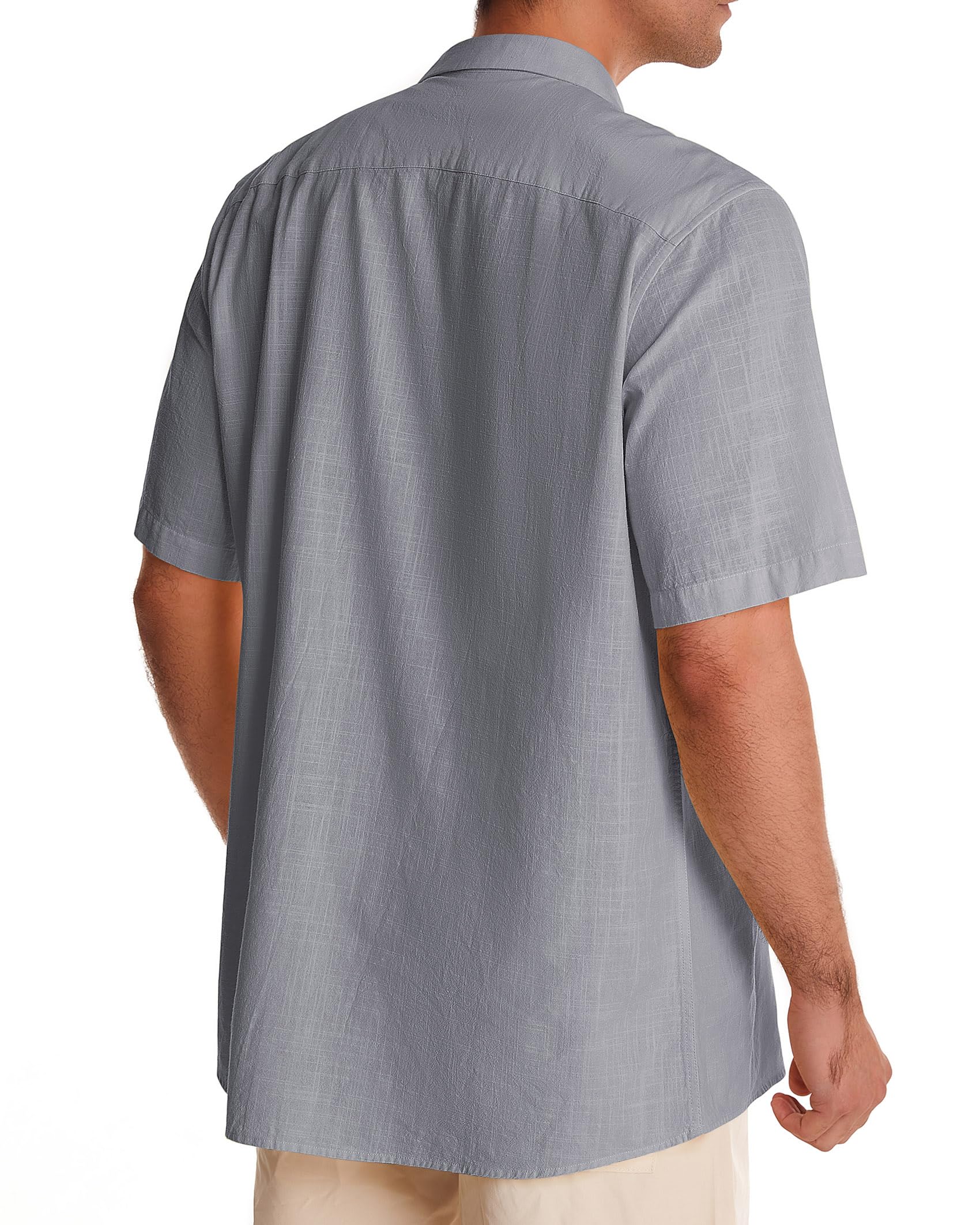 Men's Linen Short Sleeve Button Down Shirts - Breathable Cotton Summer Beach Shirts, Casual Cuban & Hawaiian Style Vacation Shirts for Outdoor Activities, Travel, and Relaxation