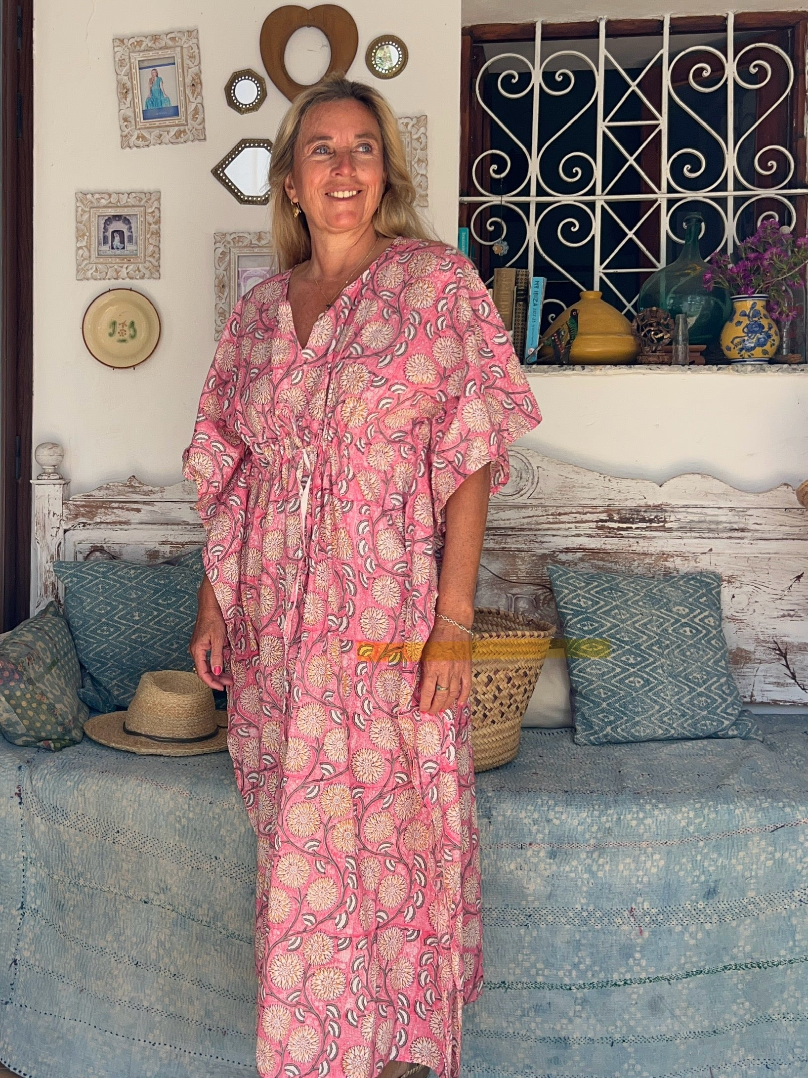 Stylish Kaftan Dress with Block Print Design - Perfect for Beach, Vacation, and Summer Outfits