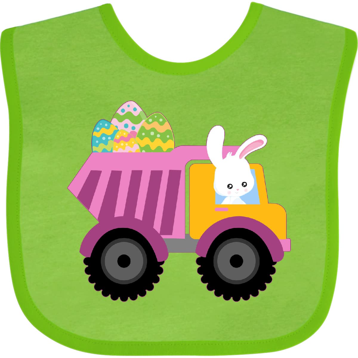 Inktastic Easter Bunny in Dump Truck Delivering Easter Eggs Baby Bib - Cute Easter Outfit for Babies & Toddlers - Perfect for Easter Photos, Egg Hunts & Holiday Celebrations