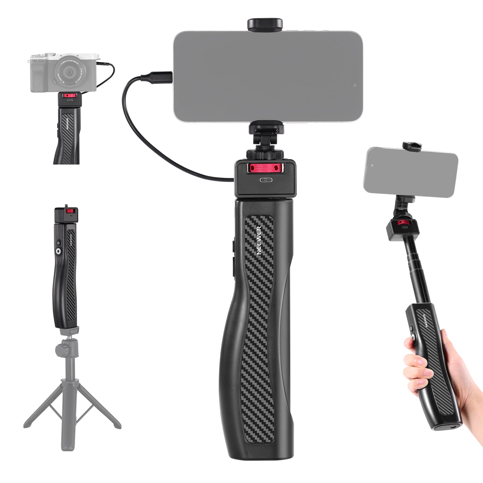 NEEWER PA993 31.5 Inch Rechargeable Selfie Stick with Built-in Battery & Wireless Remote - Perfect for Travel, Vlogging, and Group Photos