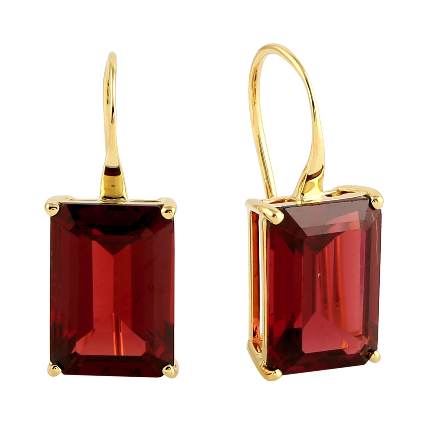 14K Yellow Gold Emerald Cut Garnet Gemstone Ear Hook Earrings – Elegant Dangling Earrings for Weddings, Parties & Special Occasions