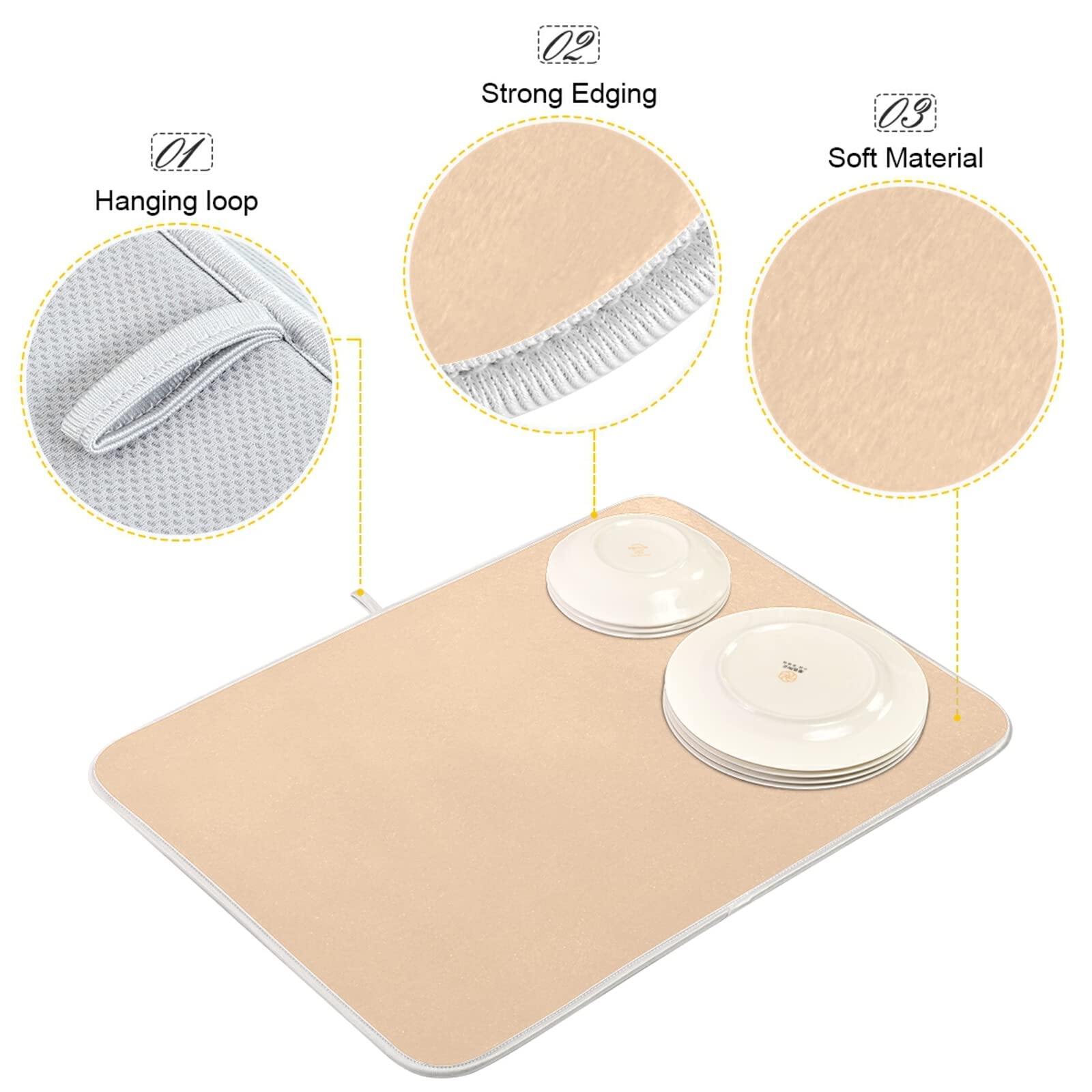 Peach Small Dish Drying Mat XL - 16x18 Inch Microfiber Heat-Resistant Kitchen Counter Mat | Drainer Pad for Dishes & Kitchen Decor | Perfect for Countertop Protection and Drying Utensils