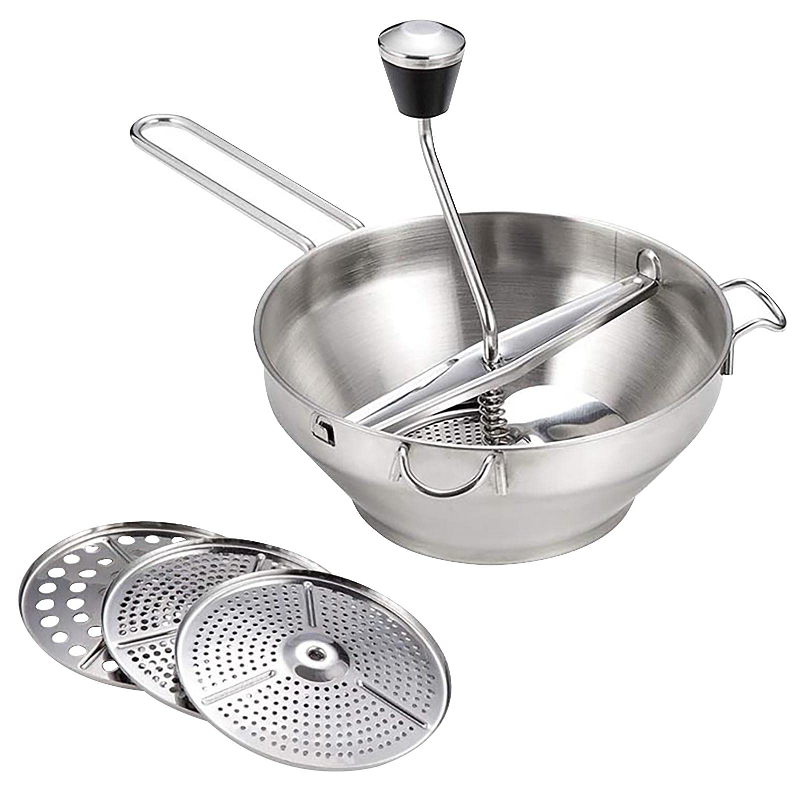 Stainless Steel Manual Food Grinder - Rotary Food Mill & Puree Maker with Long Handle for Potato, Tomato, Jam - Easy to Use Kitchen Vegetable & Fruit Grater - Perfect for Soups, Sauces, Baby Food & Smoothies