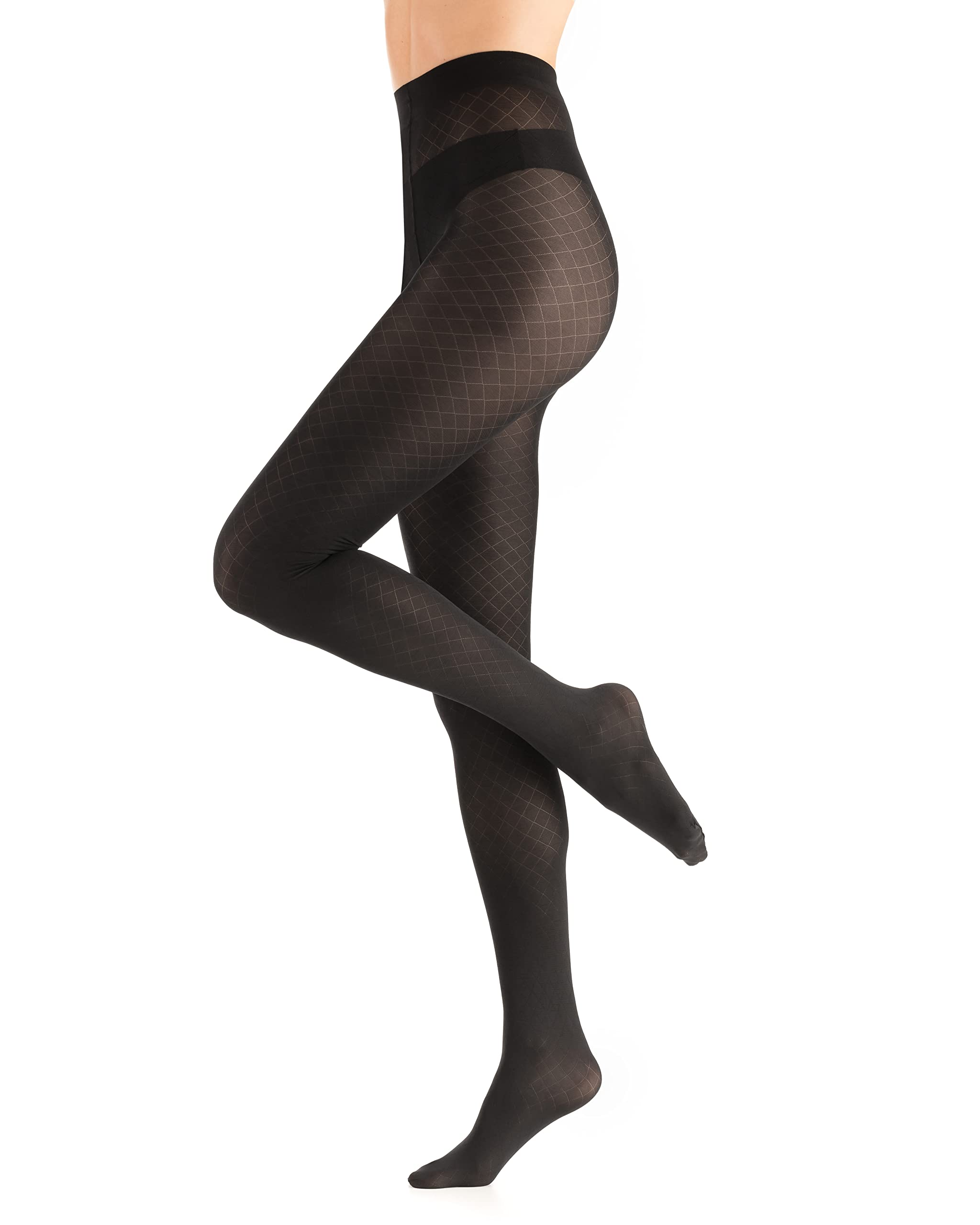 MITAAMI Women's Black Patterned Tights 60 Denier - Opaque Fishnet Stockings for Party & Fashion