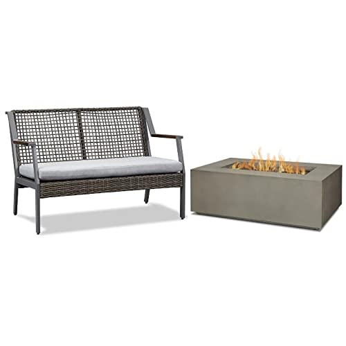 **2-Piece Outdoor Patio Set with Small Propane Fire Table & Gray Loveseat – Perfect for Backyard, Deck, or Garden Relaxation**