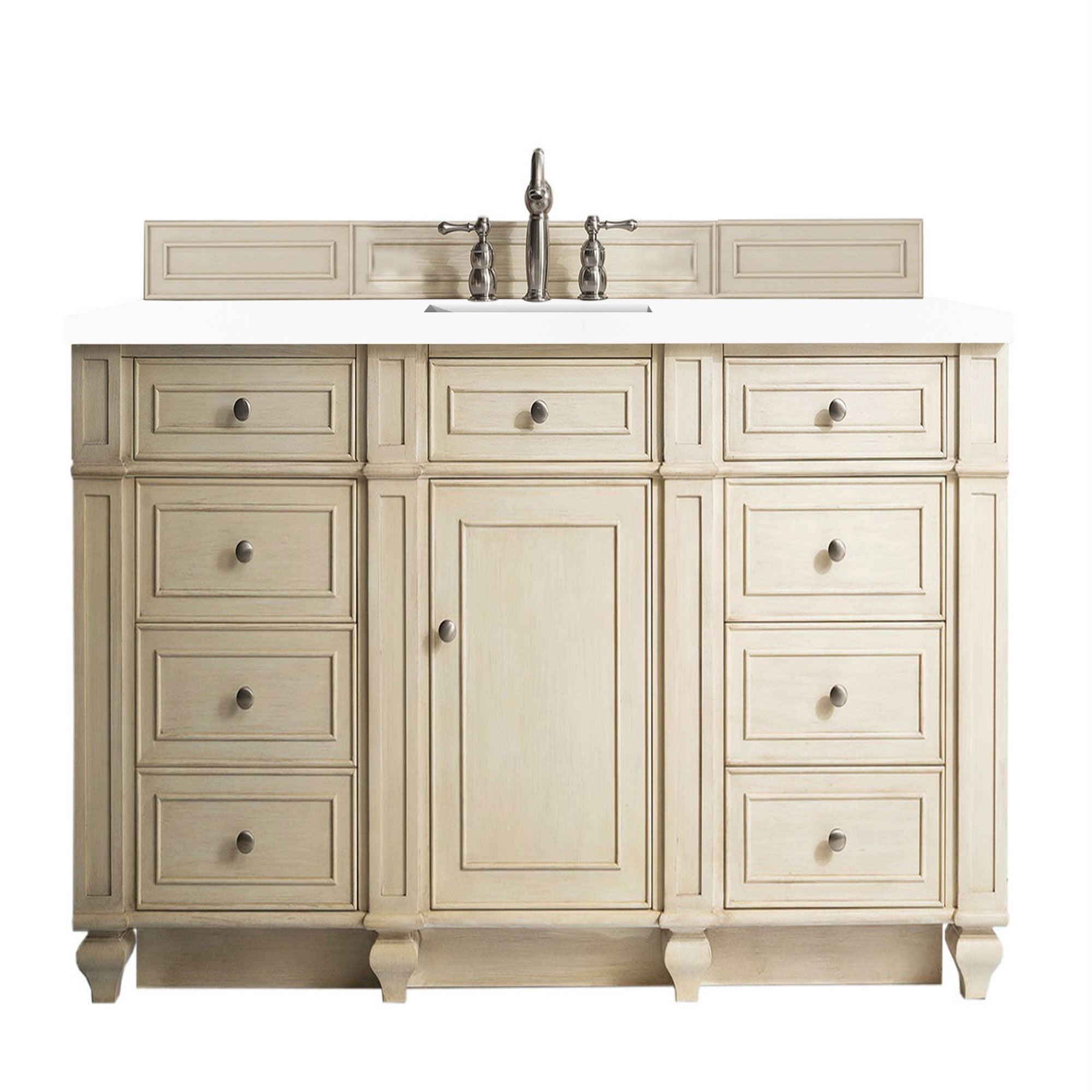 Bristol 60 Inch Single Bathroom Vanity Set with 3CM White Zeus Quartz Countertop - Vintage Vanilla Finish for Classic & Modern Bathrooms | Perfect for Master Bath, Guest Bath & Powder Room Remodels