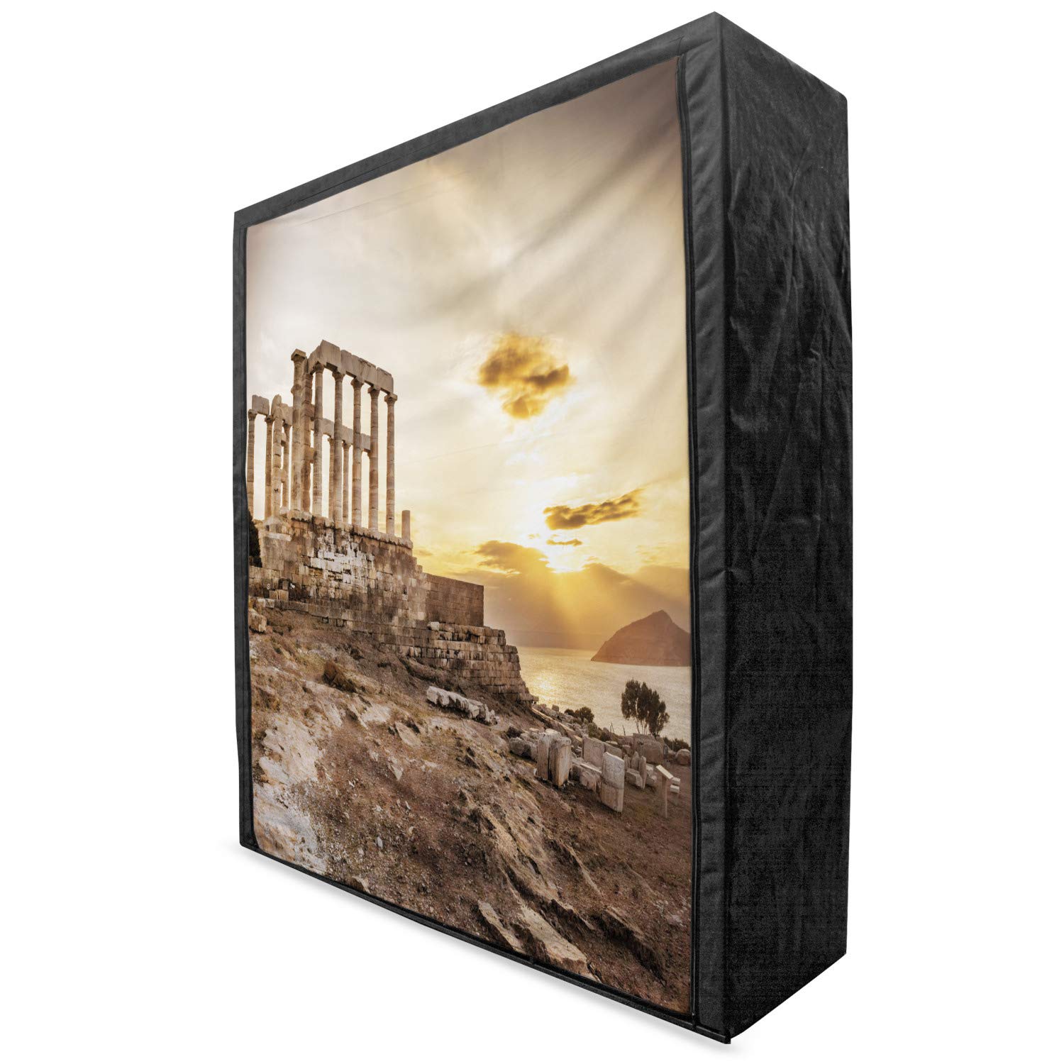 Ambesonne Portable Fabric Wardrobe with Shelves - Greek Poseidon Sunset Sea & Cloudy Sky Print, 59
