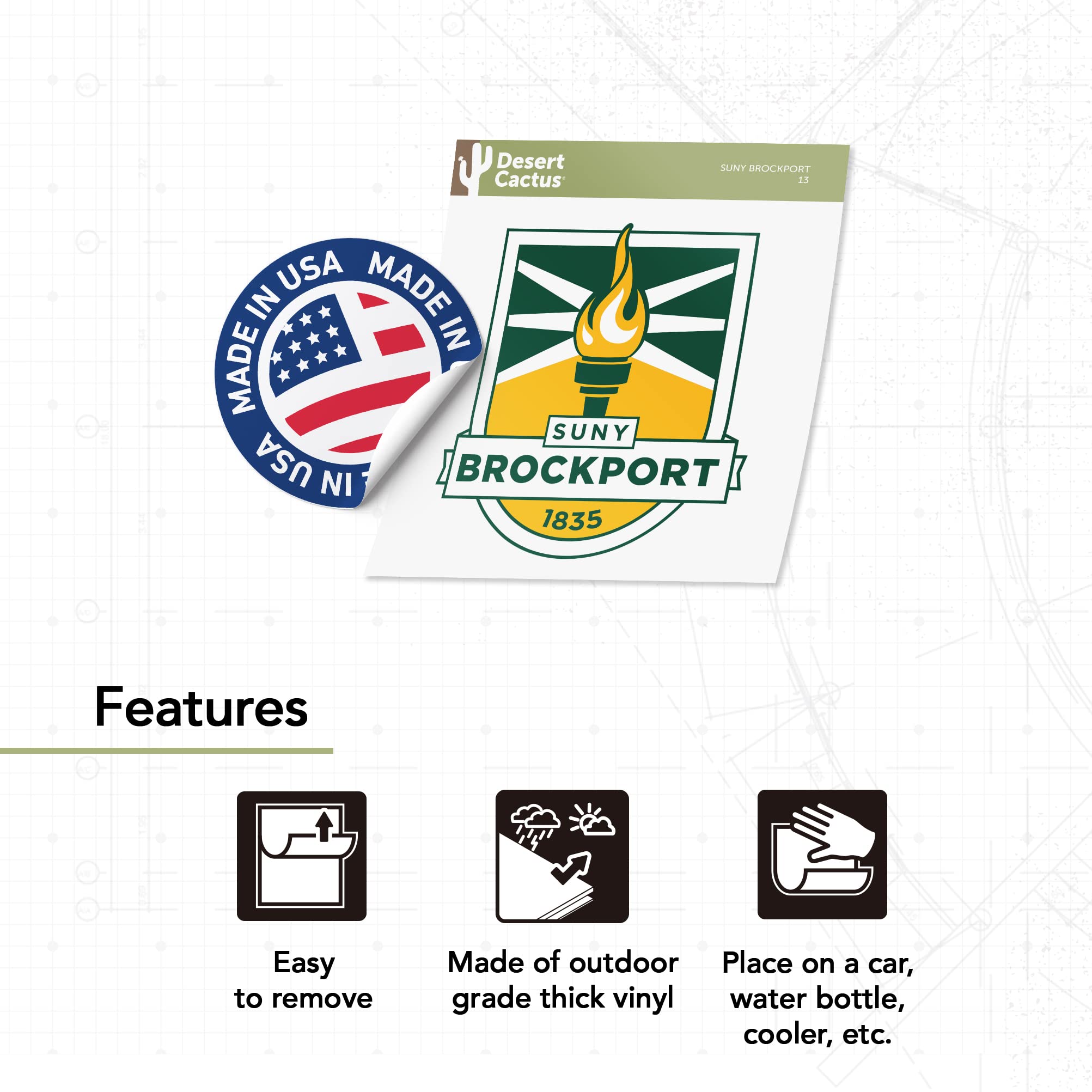 Desert Cactus Brockport Sticker - SUNY Golden Eagles Vinyl Decal for Laptop, Water Bottle, Car & Scrapbook - Durable Waterproof Decal for College Pride (IND 13) - Perfect for School Spirit, DIY Crafts & Personalizing Accessories