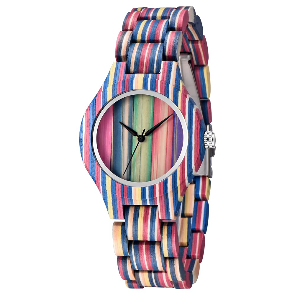 Dentily Wooden Women's Watch with Rainbow Natural Quartz - Stylish Wooden Wristwatch for Women | Perfect for Casual Wear, Outdoor Activities & Unique Gifts