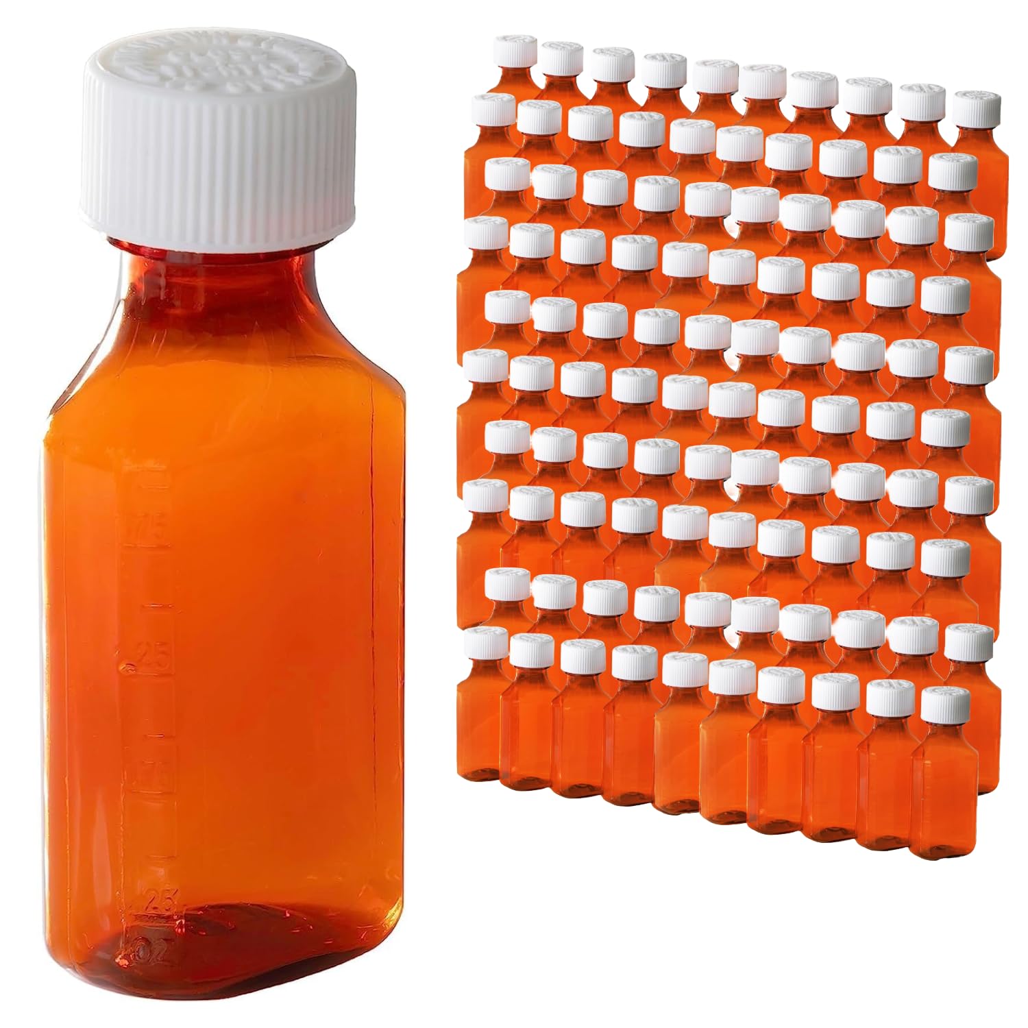 Child Resistant 2oz Empty Plastic Amber Medicine Bottles - Case of 100 Oval Prescription Dispensing Bottles with Safety Lids for Light-Sensitive Pharmacy Storage | Perfect for Home Medication Organization & Professional Pharmacy Use