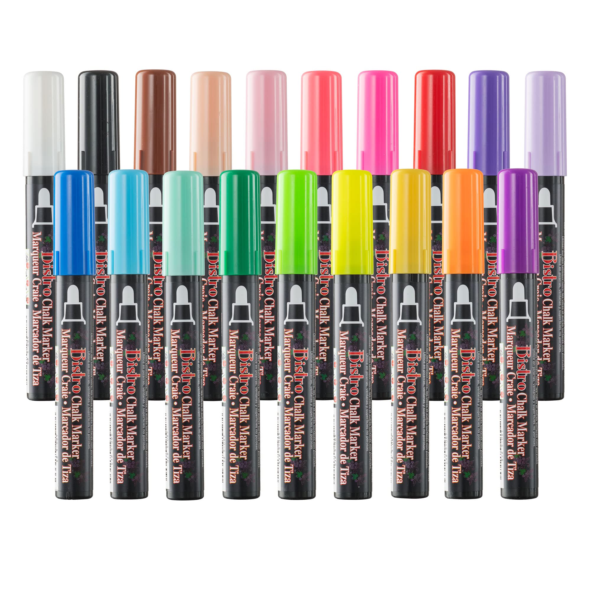 Marvy Uchida Bistro Chalk Markers Set - 19 Vibrant Colors (Basic, Neon & Pastel) - 6mm Broad Tip Chalkboard Markers for Restaurants, Cafes, Retail Signs, Windows, Glass & Blackboards - Perfect for Menu Boards, Wedding Signs & DIY Crafts