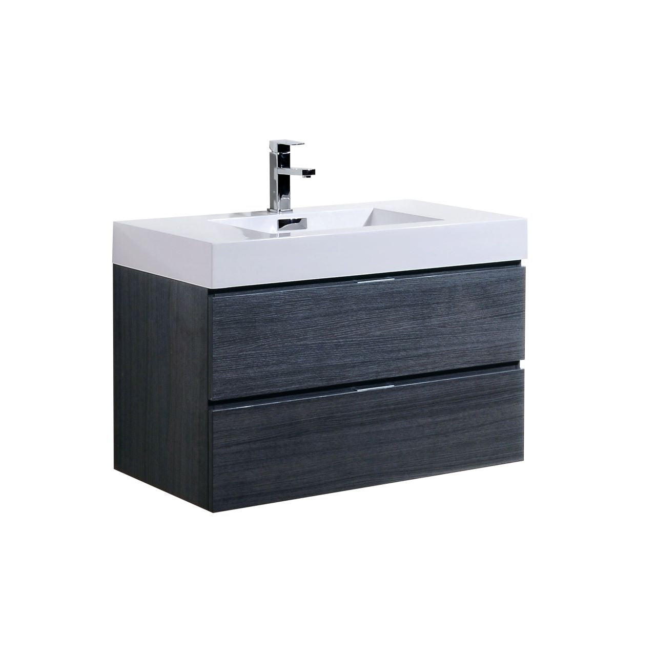BSL36 Grey Oak Wall Mount Bathroom Vanity with Sink - Modern Floating Vanity for Small Bathrooms, Powder Rooms & Apartments - Space Saving Design with Soft Close Drawers