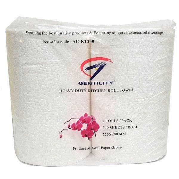 Gentility 2-Ply Heavy Duty Kitchen Paper Towels - Perforated Sheets for Easy Tearing | Ideal for Cleaning, Spills & Food Prep in Home & Commercial Kitchens