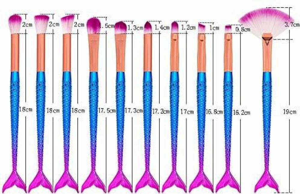 Beggie Cosmetikaa Series Mermaid Makeup Brush Set - 10 Piece Professional Cosmetic Brushes for Foundation, Blending, Eyeshadow & Contouring - Perfect for Makeup Artists & Beauty Enthusiasts