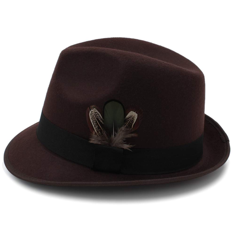 Vintage Wool Fedora Hat for Men - Winter Wide Brim with Feather | Jazz & Outdoor