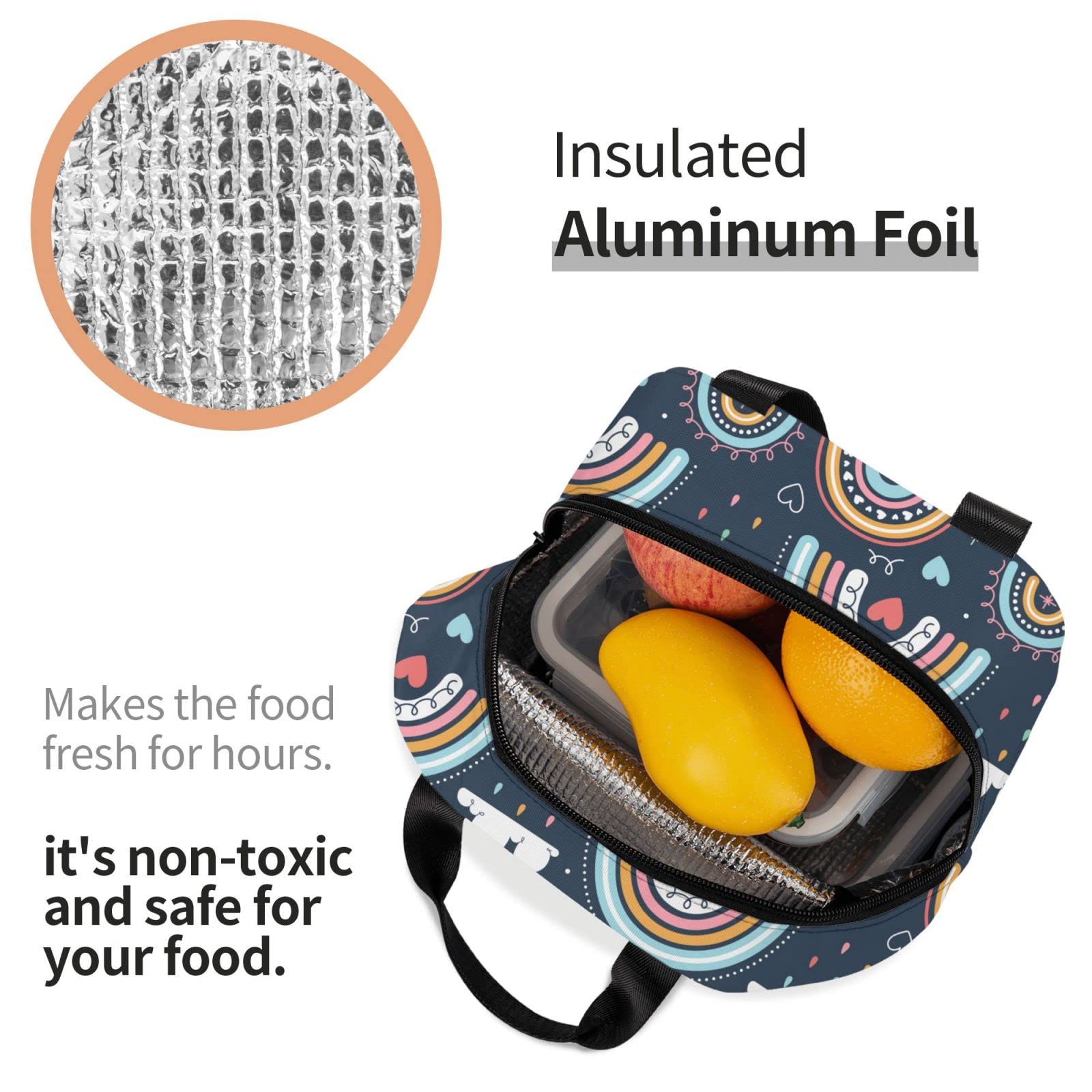 Insulated Navy Rainbow Lunch Box for Women & Men - Reusable Thermal Lunch Bag for Office, School, Camping, Hiking, Picnic, Beach & Travel - Keep Food Fresh All Day