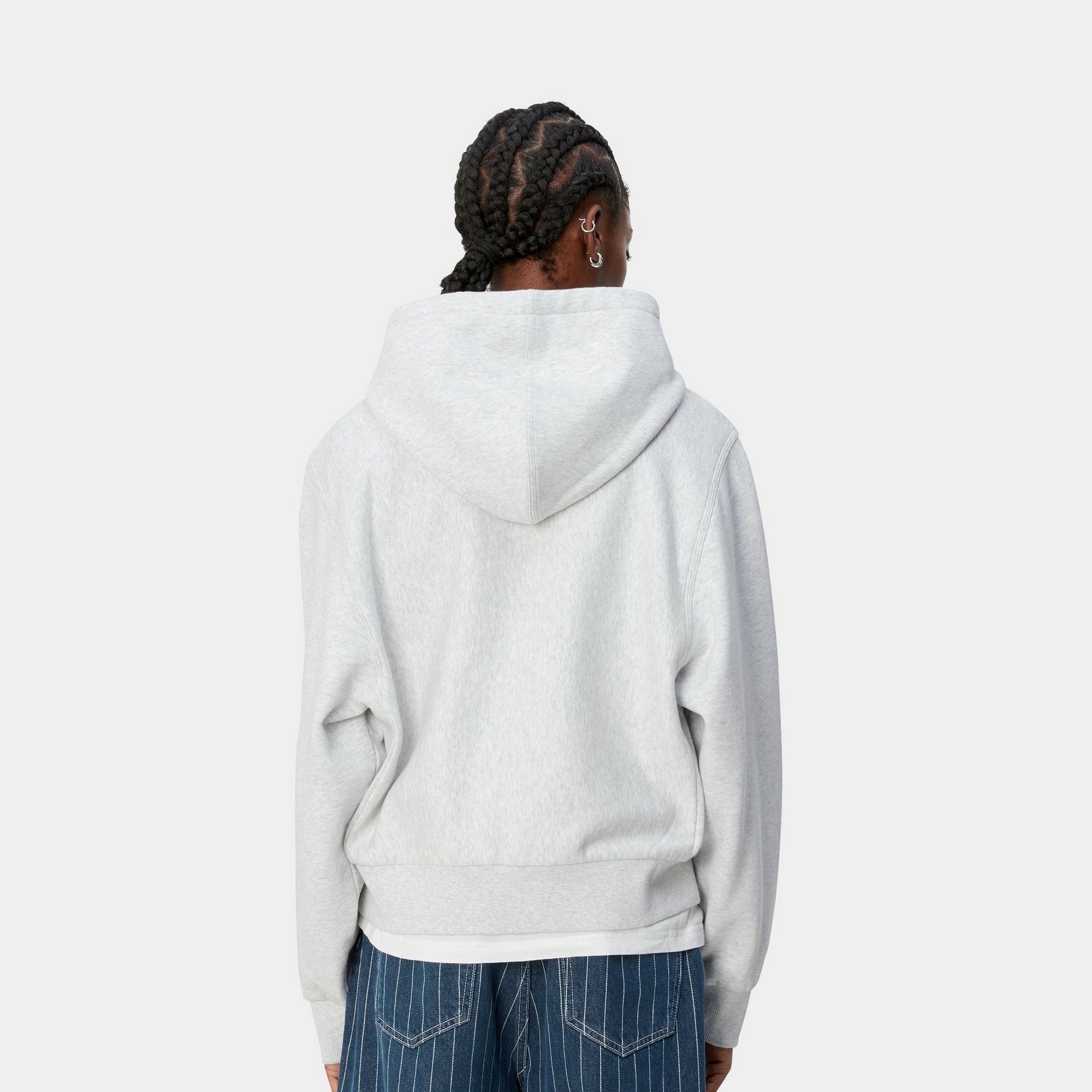 Women's Hooded American Script Jacket - Soft Fleece Pullover with Front Pockets | Ash Heather | Perfect for Casual Outfits, Outdoor Adventures & College Campuses