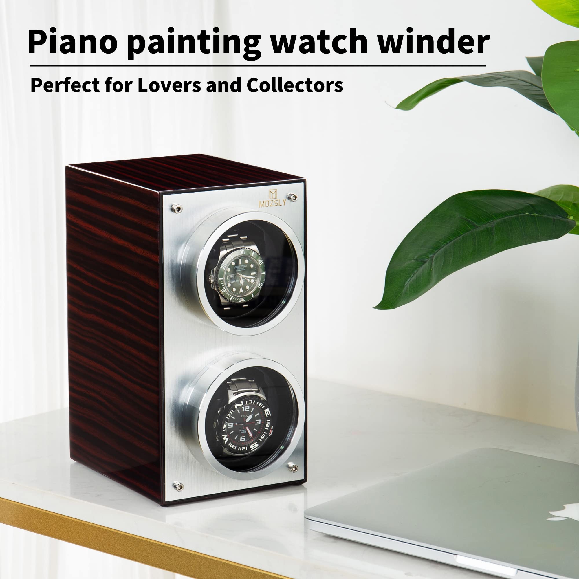 MOZSLY Double Automatic Watch Winder - Quiet Self-Winding Box with 12 Rotation Modes & Elegant Piano Finish - Perfect for Watch Collectors, Luxury Timepiece Storage, and Display Cases for Home or Office