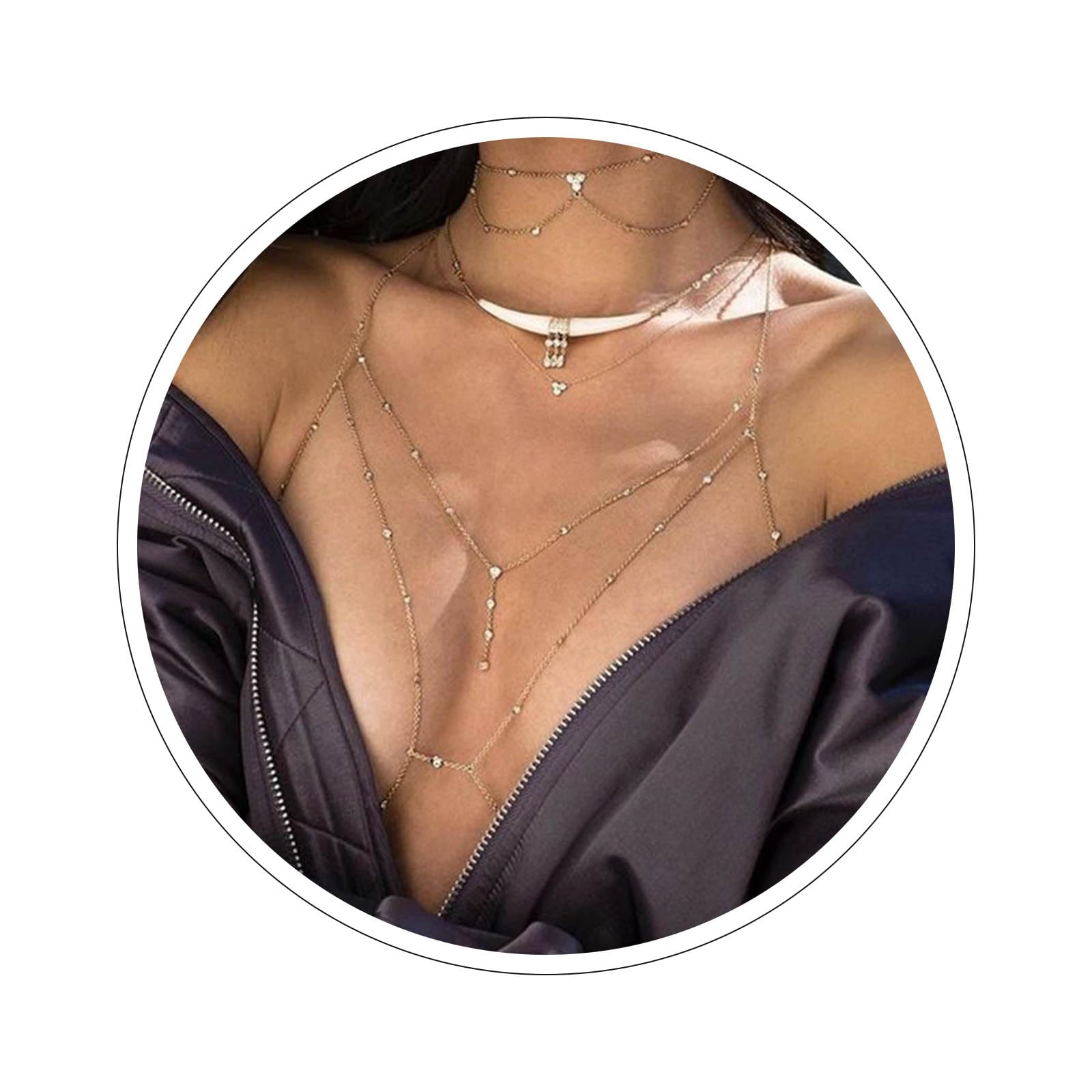Dreamyn Boho Rhinestone Body Chain - Silver Crystal Bikini Jewelry for Women | Summer Beach Accessories, Festival Outfit Enhancer, Swimwear Decor (Gold)