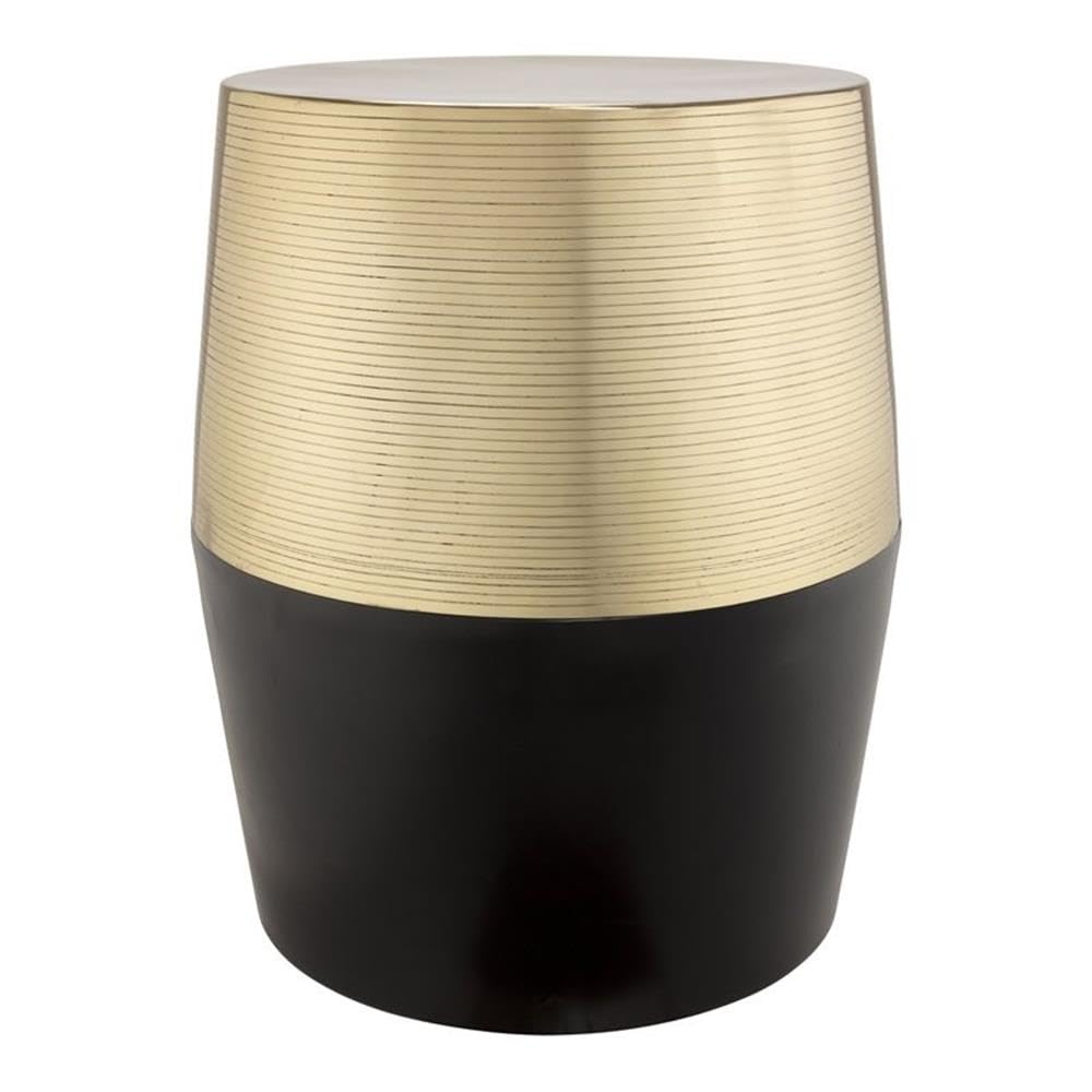 TOV Furniture Jadran Modern Gold Round Vanity Stool - 15.8 Inch Black Velvet Stool for Bedroom, Bathroom & Dressing Room - Elegant Makeup Stool with Gold Metal Legs - Perfect Vanity Seat for Women