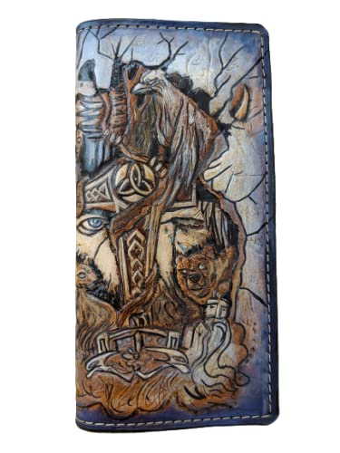 Handcrafted 3D Genuine Leather Wallet for Men - Viking, Odin & Celtic Designs - Custom Biker Wallet with Fox, Bear & Thor Hammer Engravings - Perfect for Motorcycle Riders, Travel & Gift Giving
