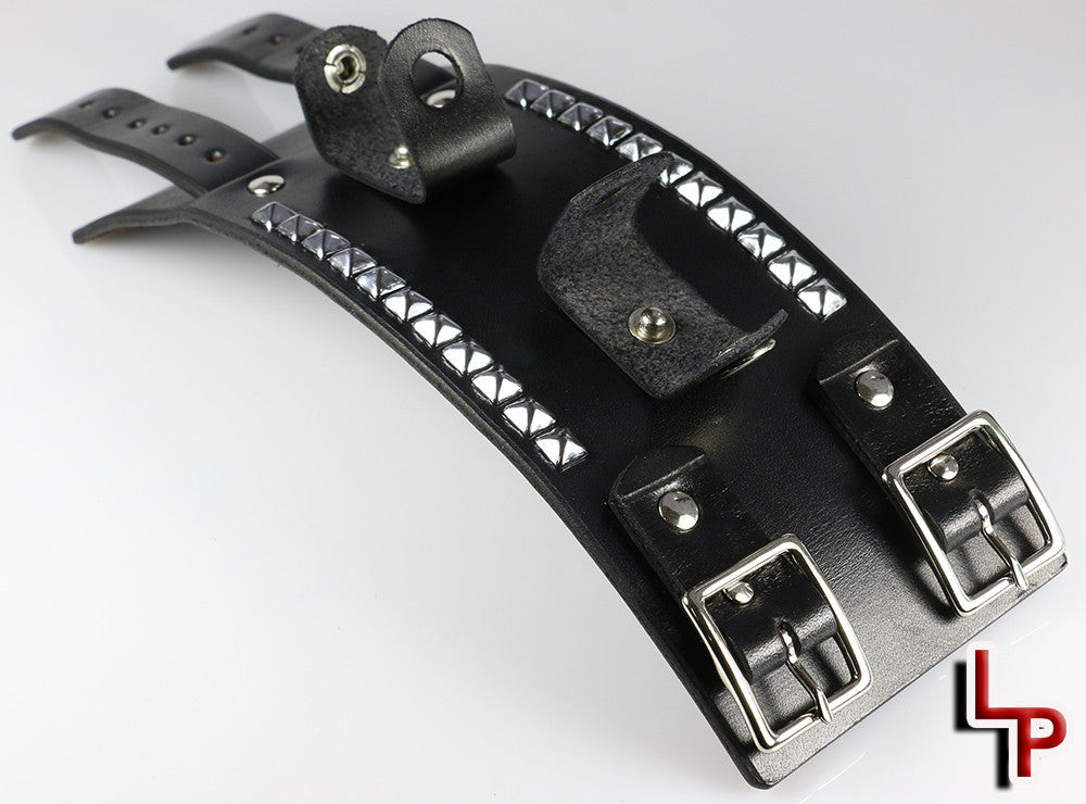 3 Inch Pyramid Studded Leather Watch Cuff for Women - Black Gothic Punk Style Wristband for Fashion Accessories, Outfits and Costume Jewelry