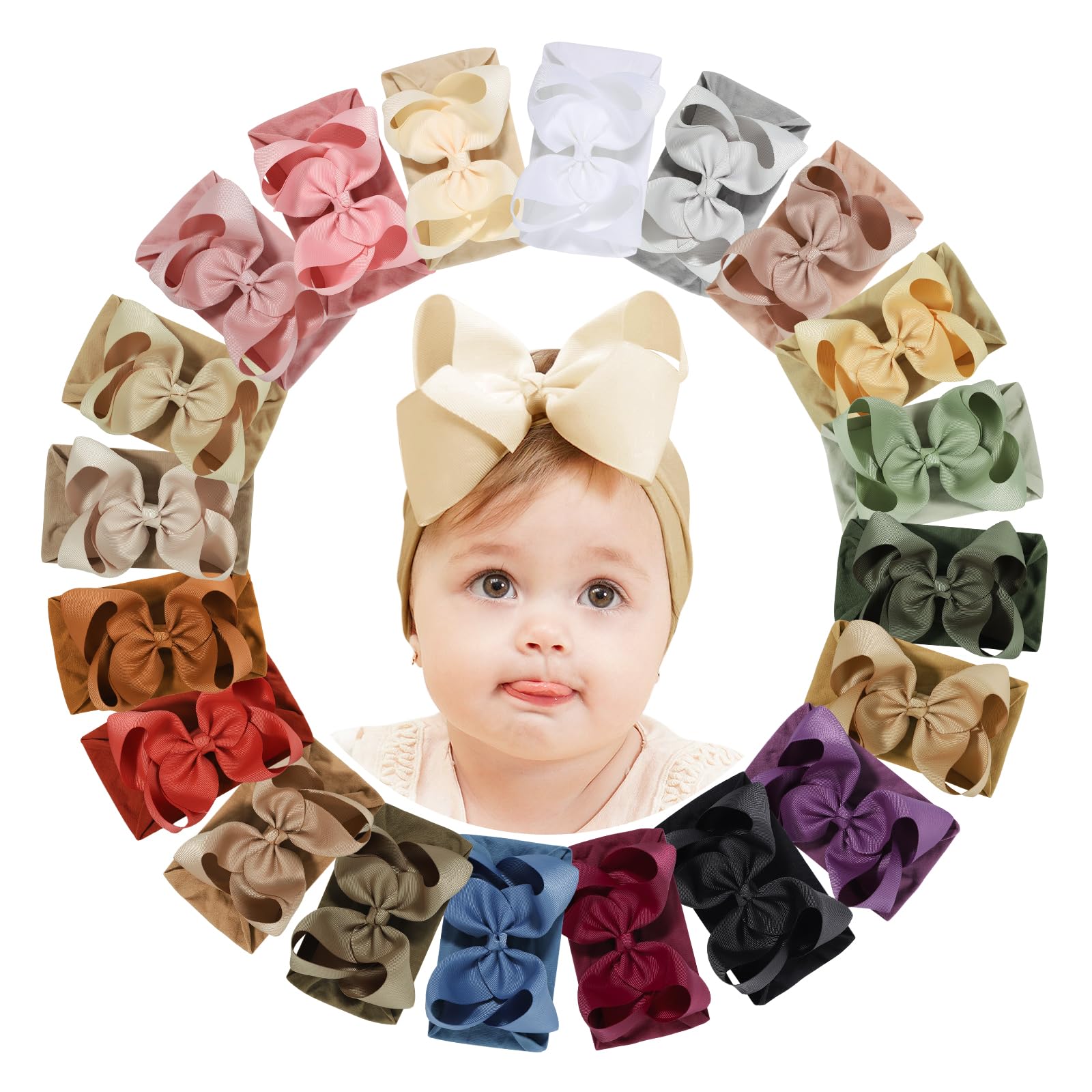 20pcs Baby Girl Hair Bows & Headbands Set - 6 Inches Soft Nylon Hair Accessories for Newborn, Infant & Toddler - Perfect for Parties, Photos & Daily Outfits by doboi