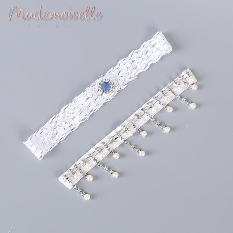 Elegant Crystals and Pearls Bridal Garter Set for Wedding - Perfect for Bridal Shower, Bachelorette Party & Something Blue Tradition