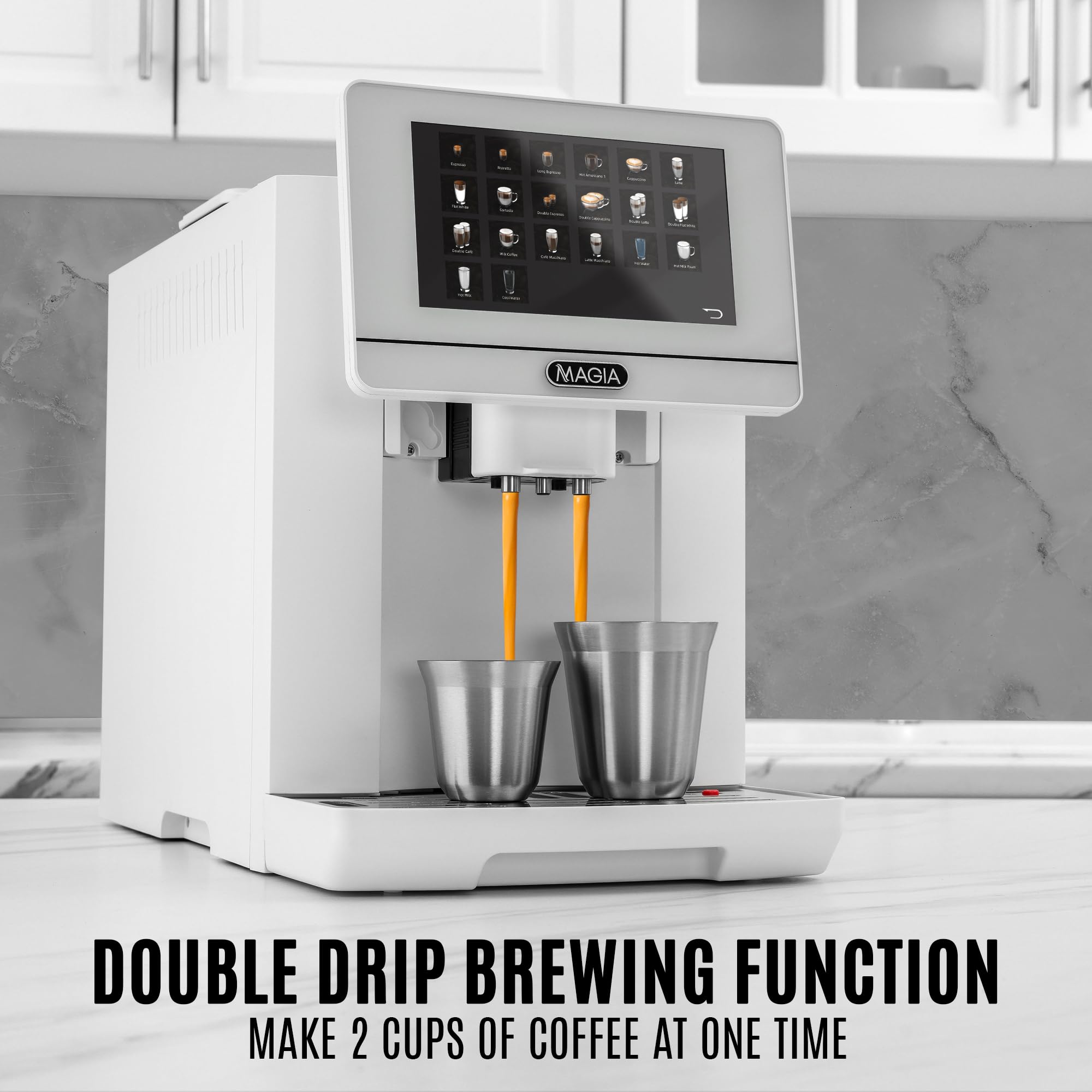 Zulay Magia Fully Automatic Espresso Machine with Built-in Grinder - 19 Customizable Coffee Options - Includes Insulated Milk Frother & Premium Espresso Cups - Self-Cleaning System for Easy Maintenance - Original White - Perfect for Home Baristas & Office Coffee Stations