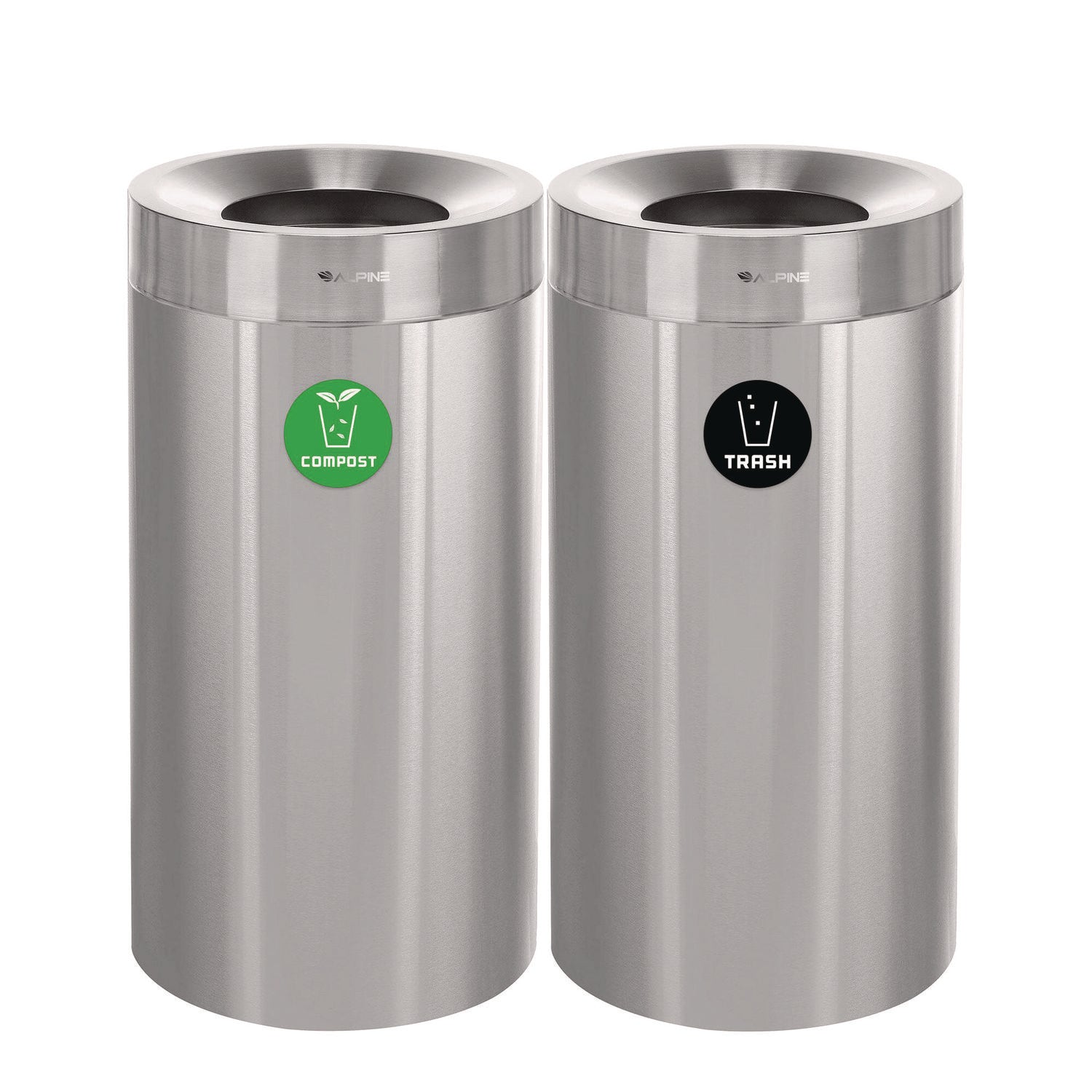 Alpine Industries 27 Gallon Stainless Steel Compost Bin & Trash Can with Lid - Brushed Metal Kitchen Waste Container for Organic Recycling & Indoor/Outdoor Use